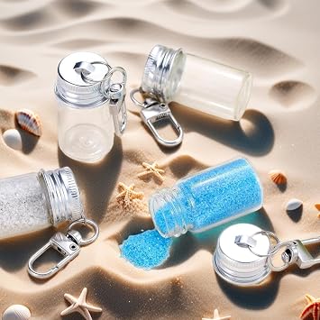 VASANA 5PCS 7ml /0.23oz Small Glass Bottles Aluminium Cap Ornament Wishing Bottles with Key Chain Clasp Crafts Gift Pendants DIY Glass Jars Miniature Message Bottle