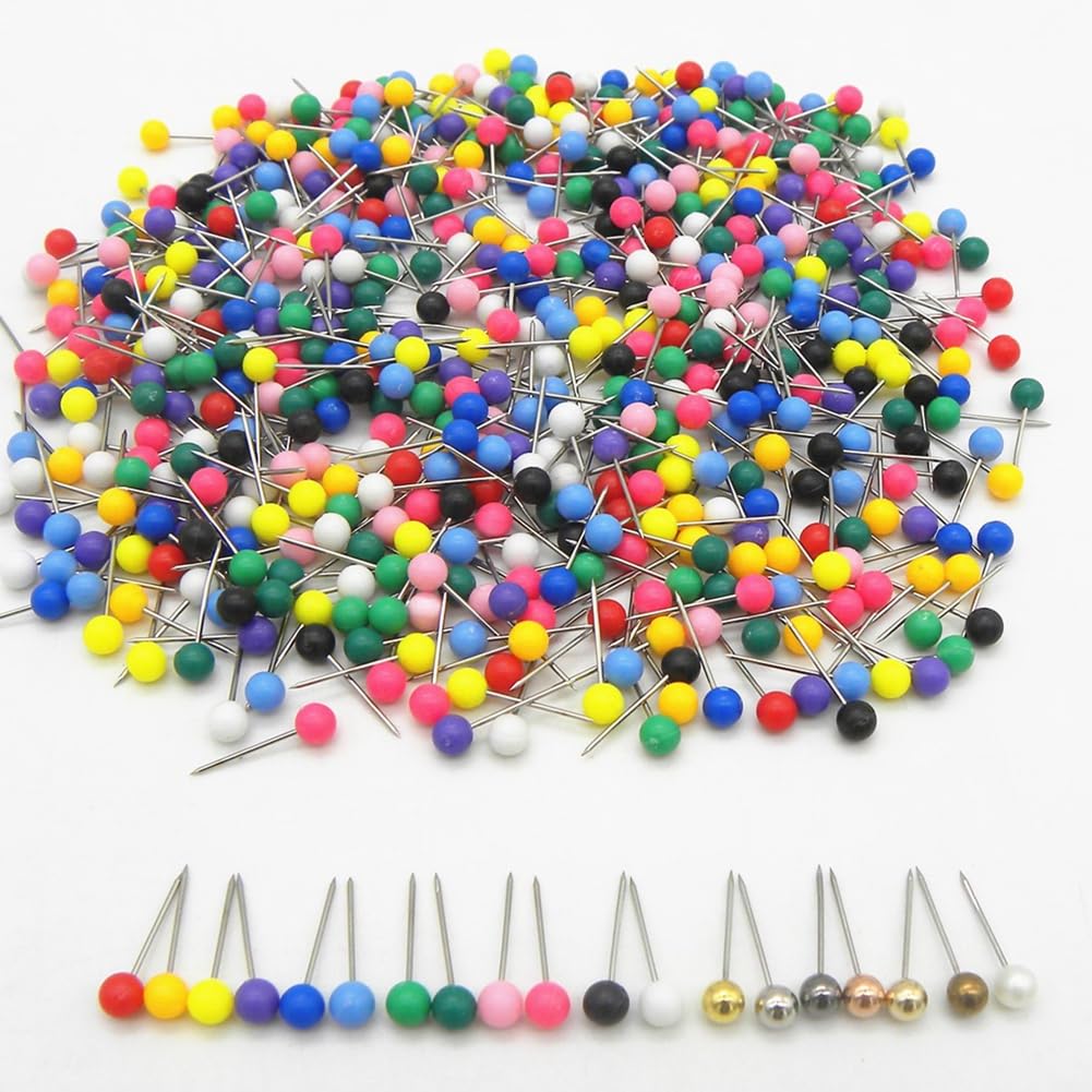 Pinnadeln mit Rundkopf Bunte Stecknadeln Edelstahl Karte Nagel Reißzwecken Rundkopfnadeln Reißnägel für Wandkarten Markieren Schmuck Herstellung Nähen Handwerk Bulletin Board 800 Stück