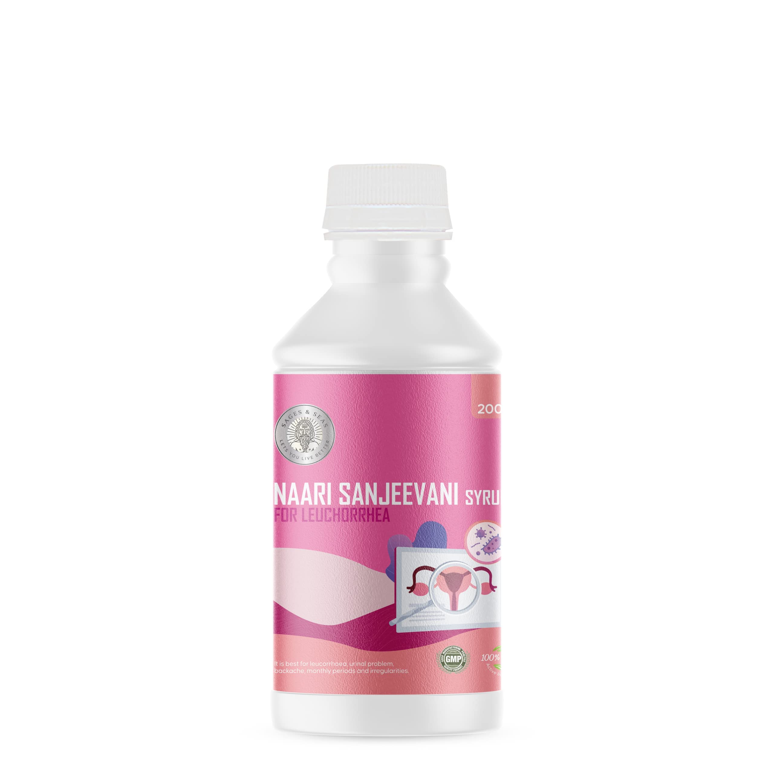 Sages and Seas Naari Sanjeevani Syrup 200ml, For Leucorrhoea, Lower Abdomen Pain Relief, Increase Blood Level-image-42