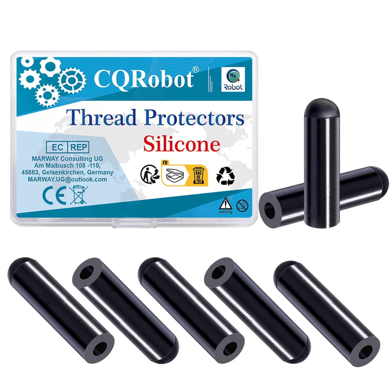 CQRobot 100Pcs 1/8 Inch Flexible Silicone End Caps Round Bolt Covers Screw Thread Protectors Assortment Kit for Protection of Metal Tubes Cables Wires Hurricane Shutters,Black Diameter 3mm Length 20mm โ image 1