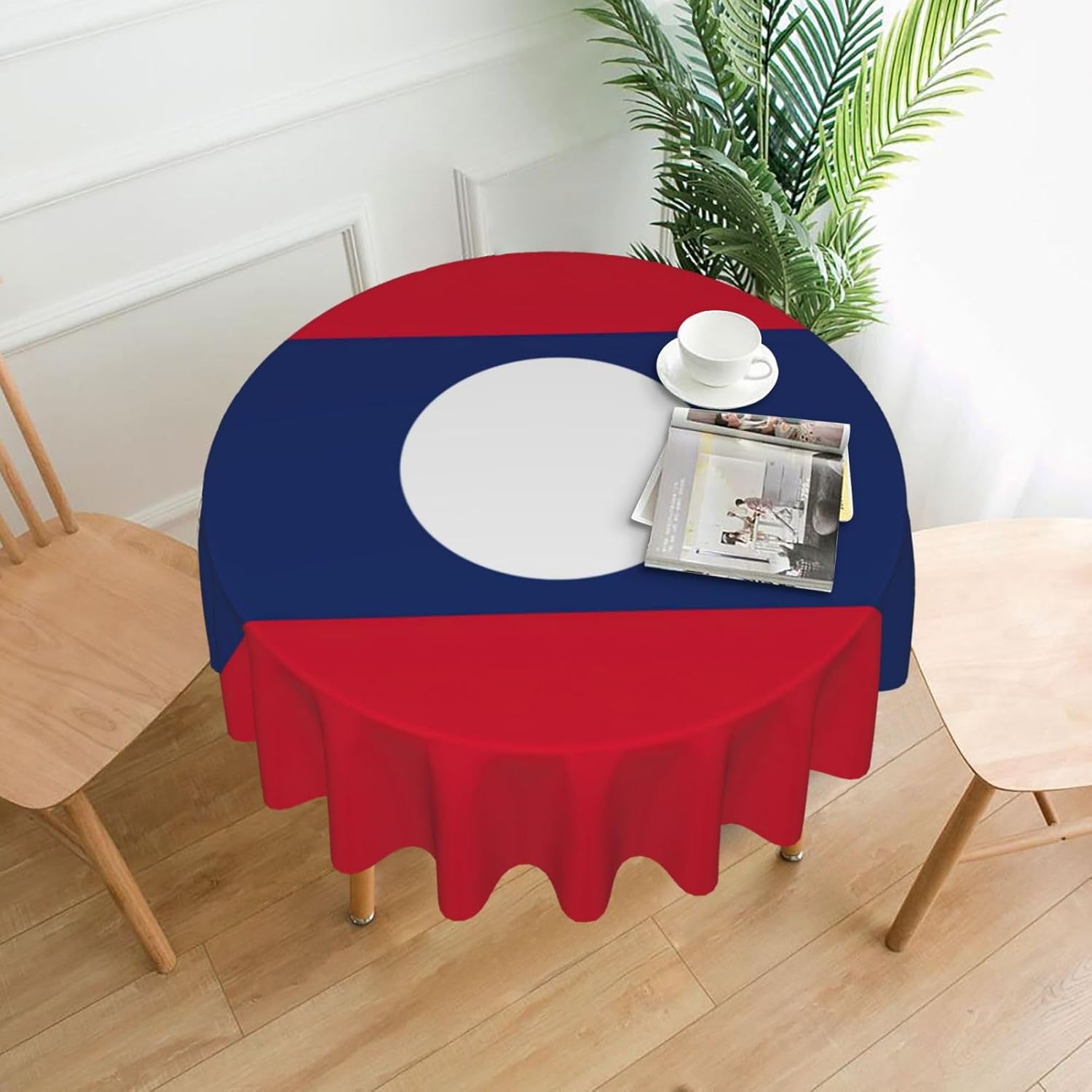 Flag of Laos Print Wrinkle Free Dining Table Cover for Birthday Party Farmhouse Tablecloths Up to 60 x 60 Inches