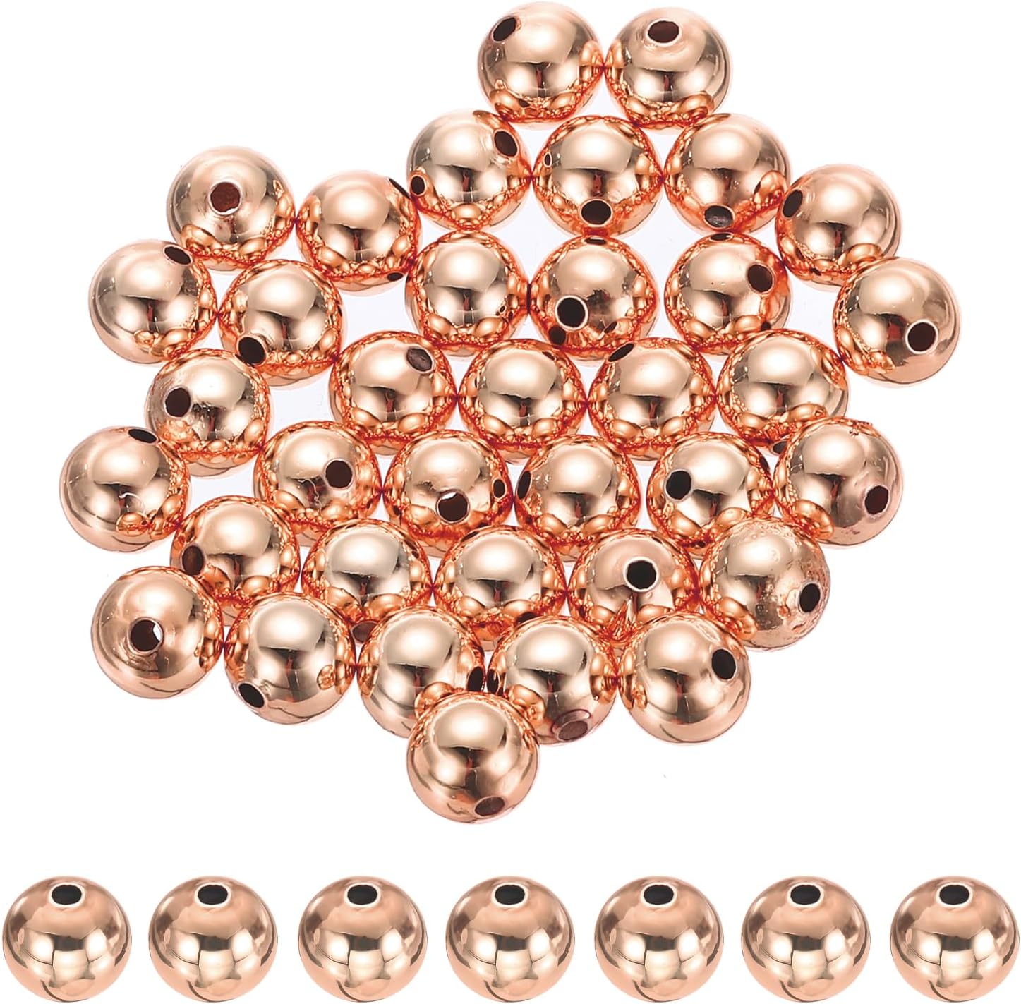 PATIKIL Rose Gold Filled Spacer Beads, 36Pcs 8mm Metal Smooth Round Ball Beads for Bracelet Jewelry Making Necklace DIY