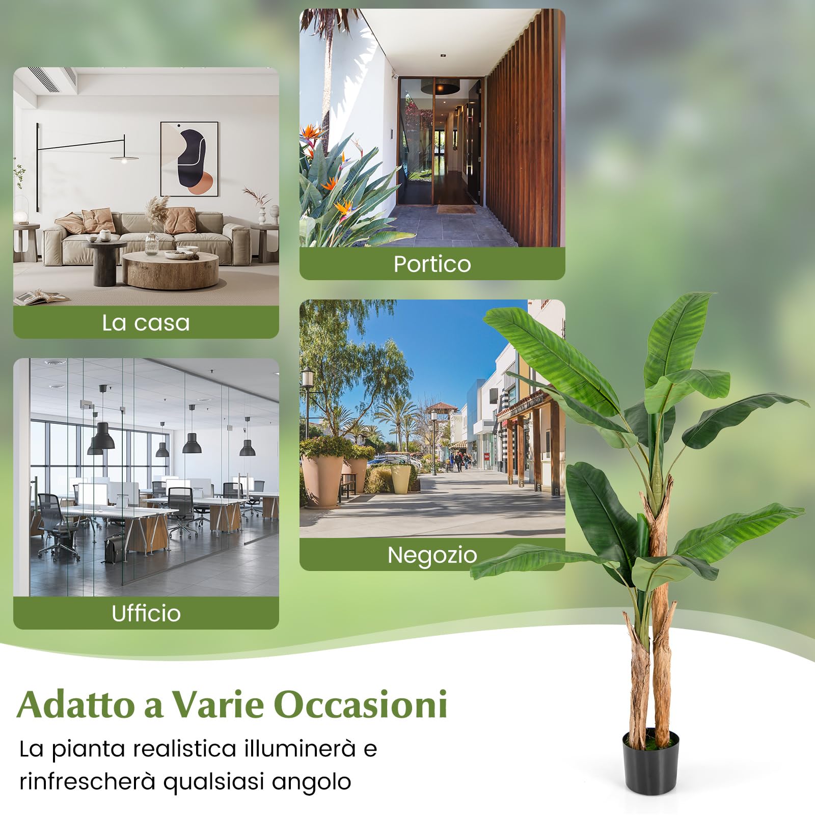 COSTWAY Pianta Finta da Interno ed Esterno 160/165/195 cm, Banano Artificiale Alto con Foglie e Tronchi, Pianta Artificiale Grande in Vaso per Salotto, Ingresso e Ufficio (165 cm)