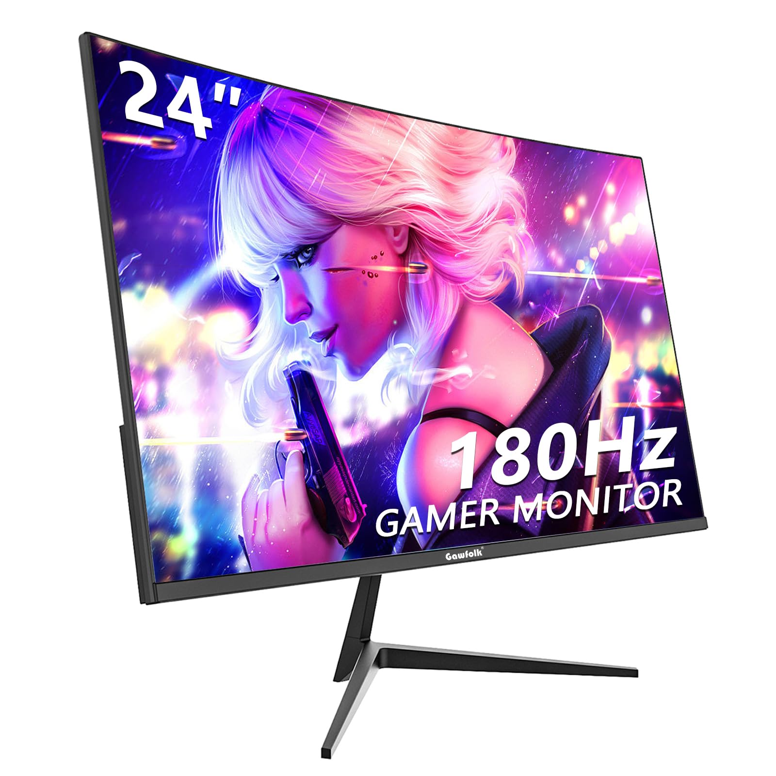 Gawfolk 24 pollici 180Hz monitor di gioco curvo, 100% sRGB,FHD 1080P screen,1ms,senza bordi, FreeSync, grandangolo 178°,HDMI,DisplayPort, VESA 75 * 75mm - nero