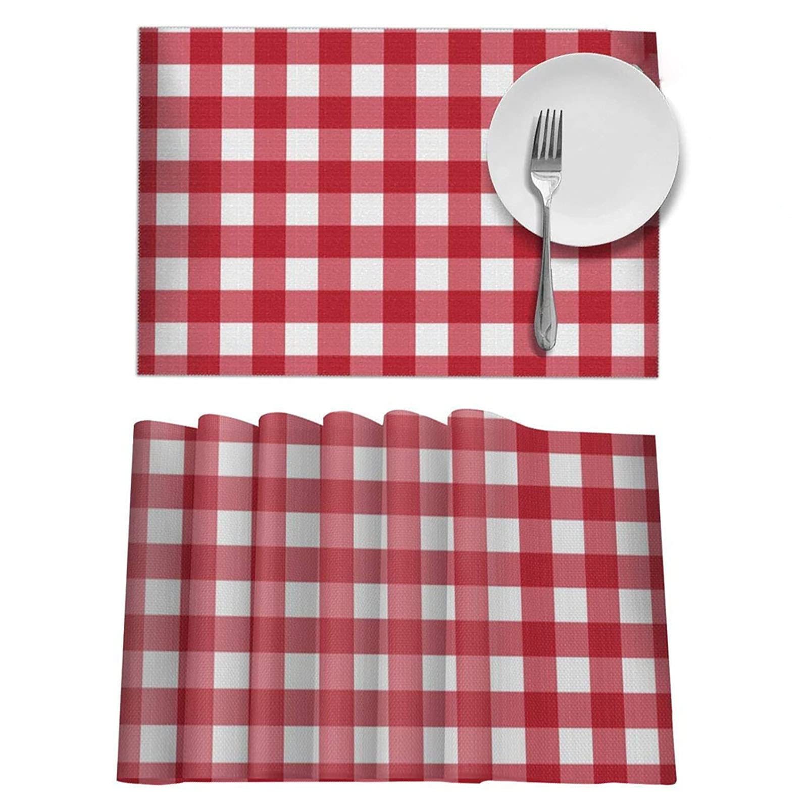 Mantel Individual Rectangular de 6/8/10 Piezas, celosía PVC de 17,7 Pulgadas, tapetes Lavables Antideslizantes para la Cena, tapetes Tejidos Decorados para la Fiesta Bodas,Red,8pcs