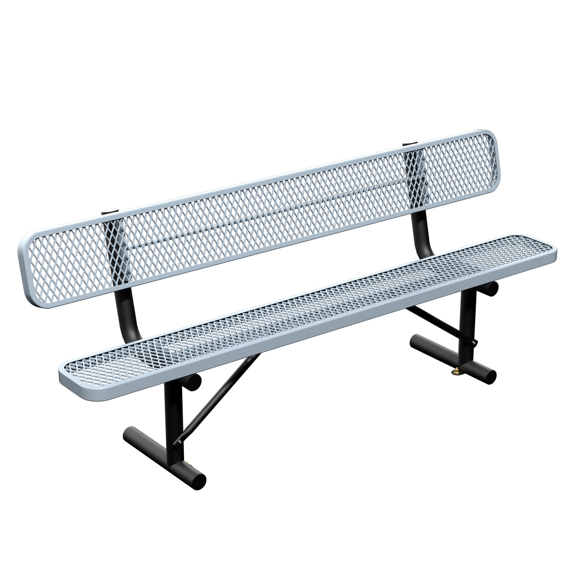 8ft Park Bench with Backrest, Gray Heavy Duty Outdoor Metal Bench Weatherproof Steel Long Playground Bench Seats, Commercial Garden Benches Dock Benches for Lawn, Park, Deck,Patio, Porch