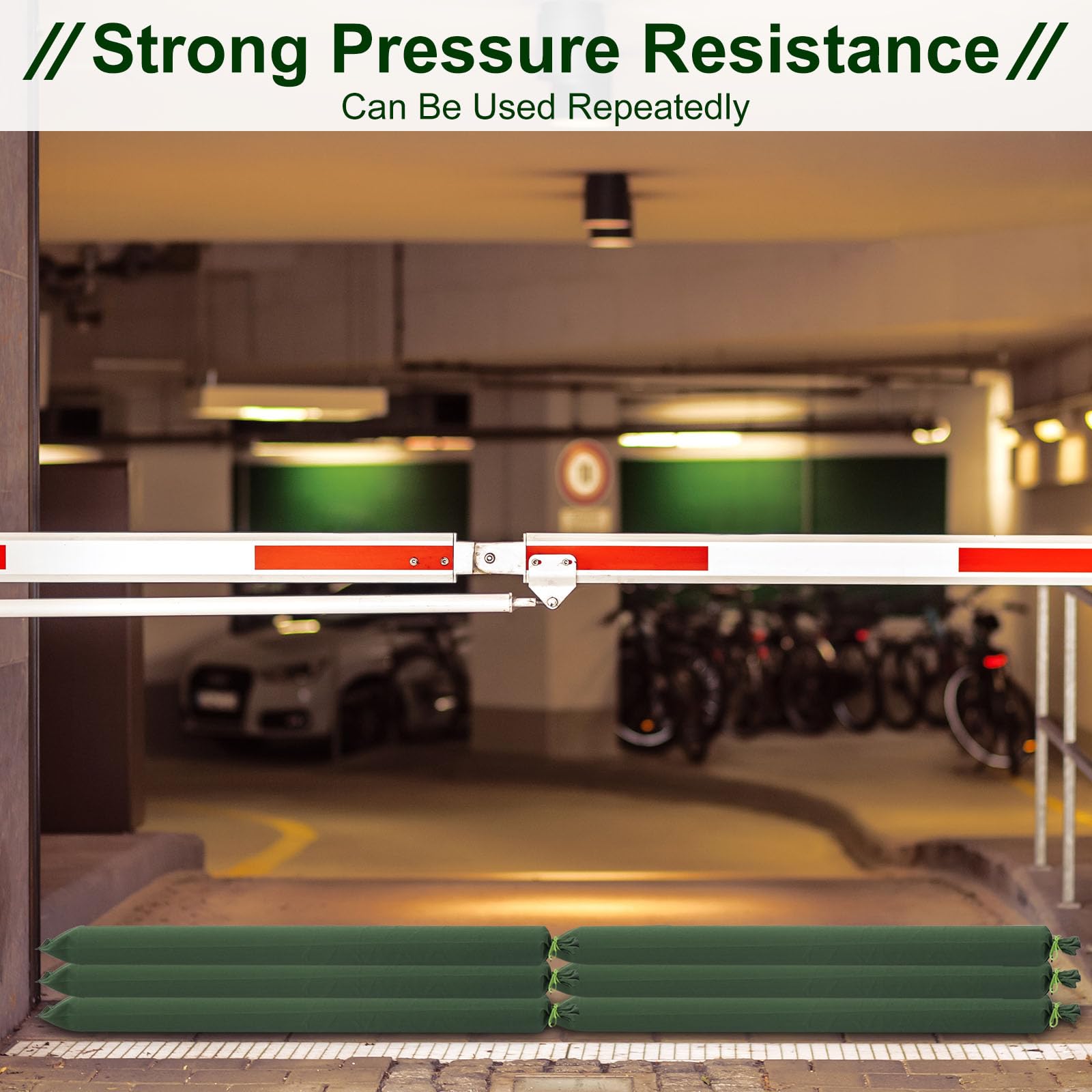 PATIKIL 5 Piedi Sabbia Sacchi per Inondazioni, 5pz Inondazioni Acqua Barriera Sacchi Sabbia con Rilegatura Elastico Fascia Lungo Tela Borse per Porta Finestra Alluvione Controllo, Verde