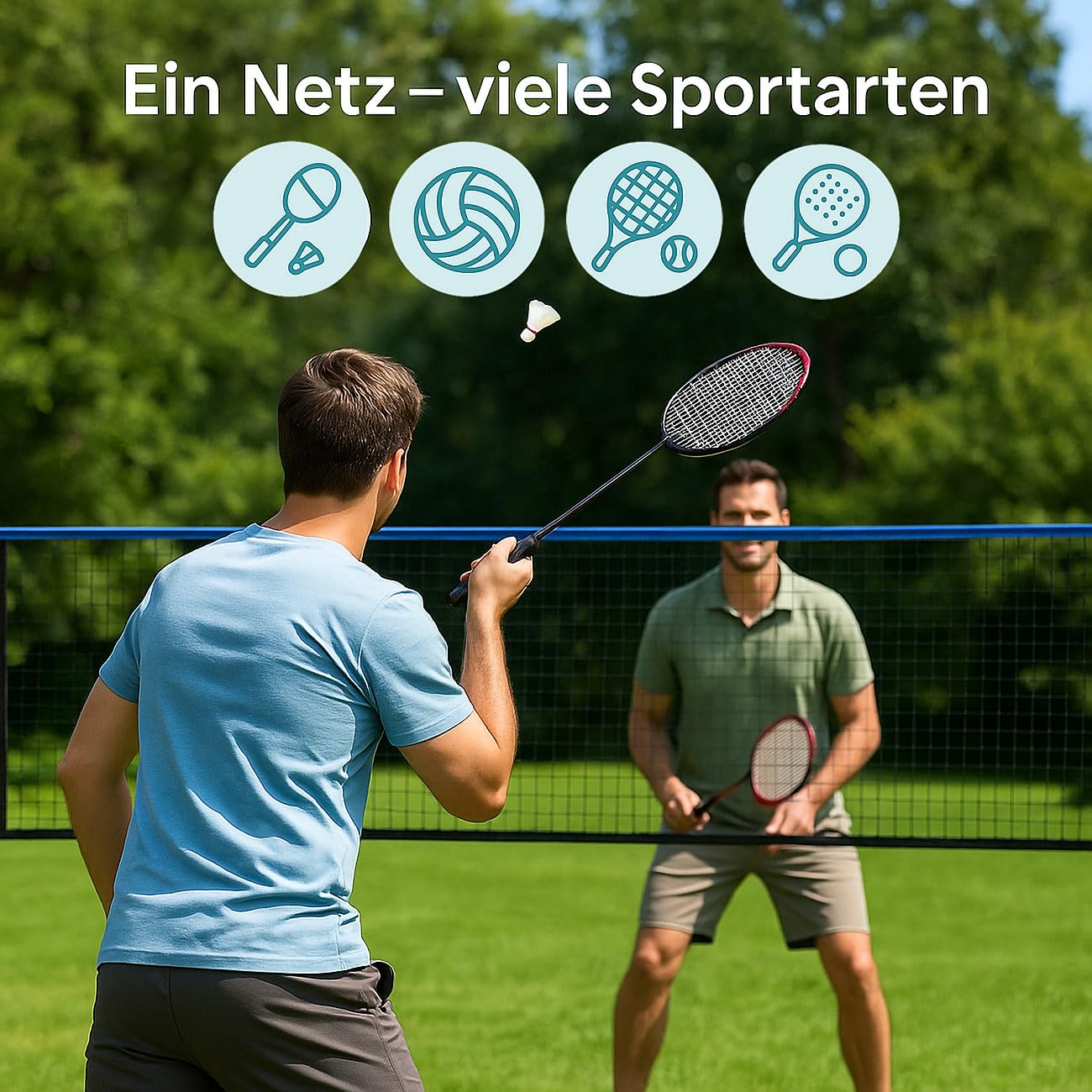 PEARL Sports Tennis-Volleyballnetze: 2er-Set Badminton- & Volleyballnetze mit Gestell, 3m, höhenverstellbar (Volleyball Nylonnetze, Volleyball-Trainingsnetze)