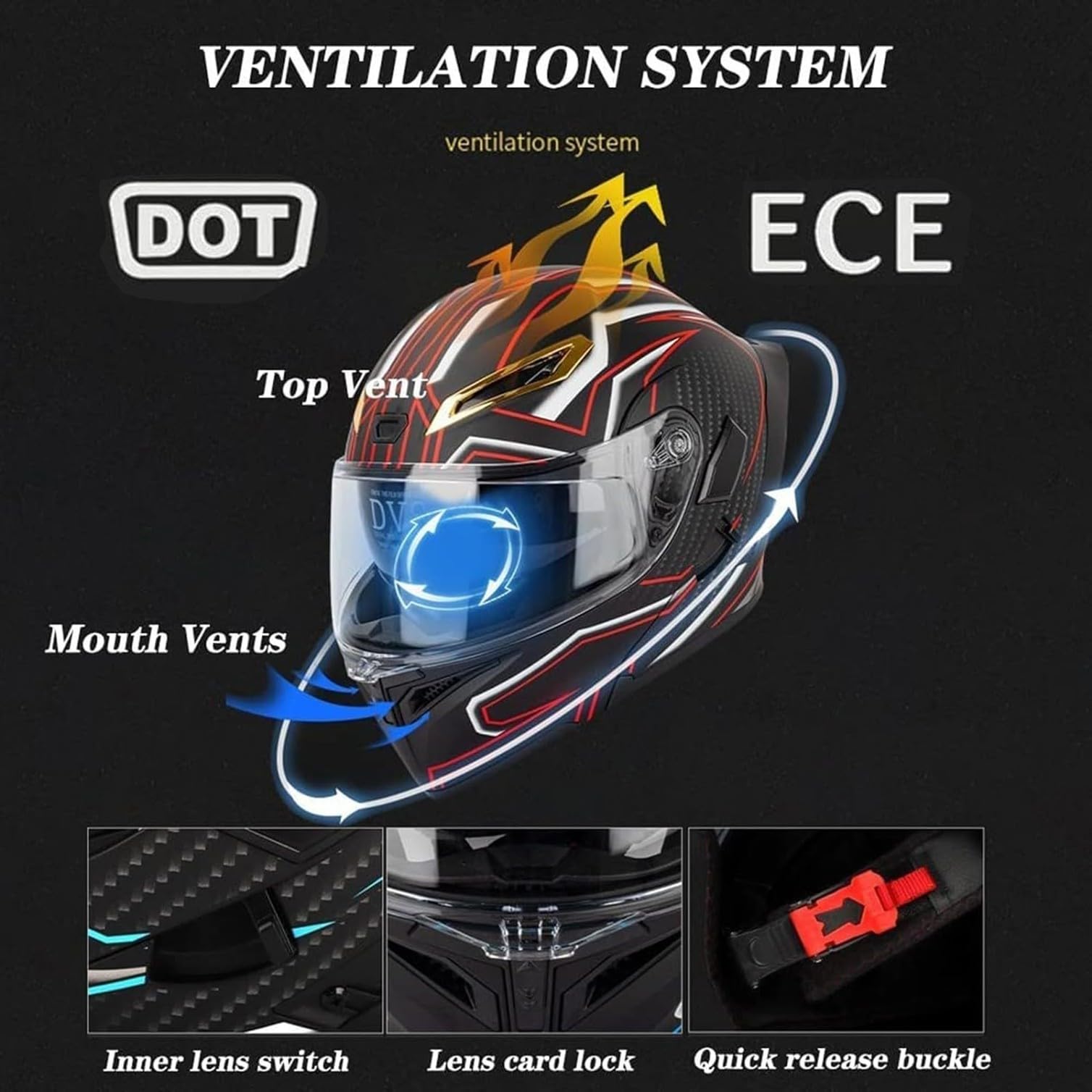 Bluetooth Motorradhelm Integralhelm Klapphelm DOTECE Zertifiziert Flip Vollvisierhelm Motorrad Schutzhelm Mit Doppelvisier Integrierter Helm Motocross Helm Für Männer Und