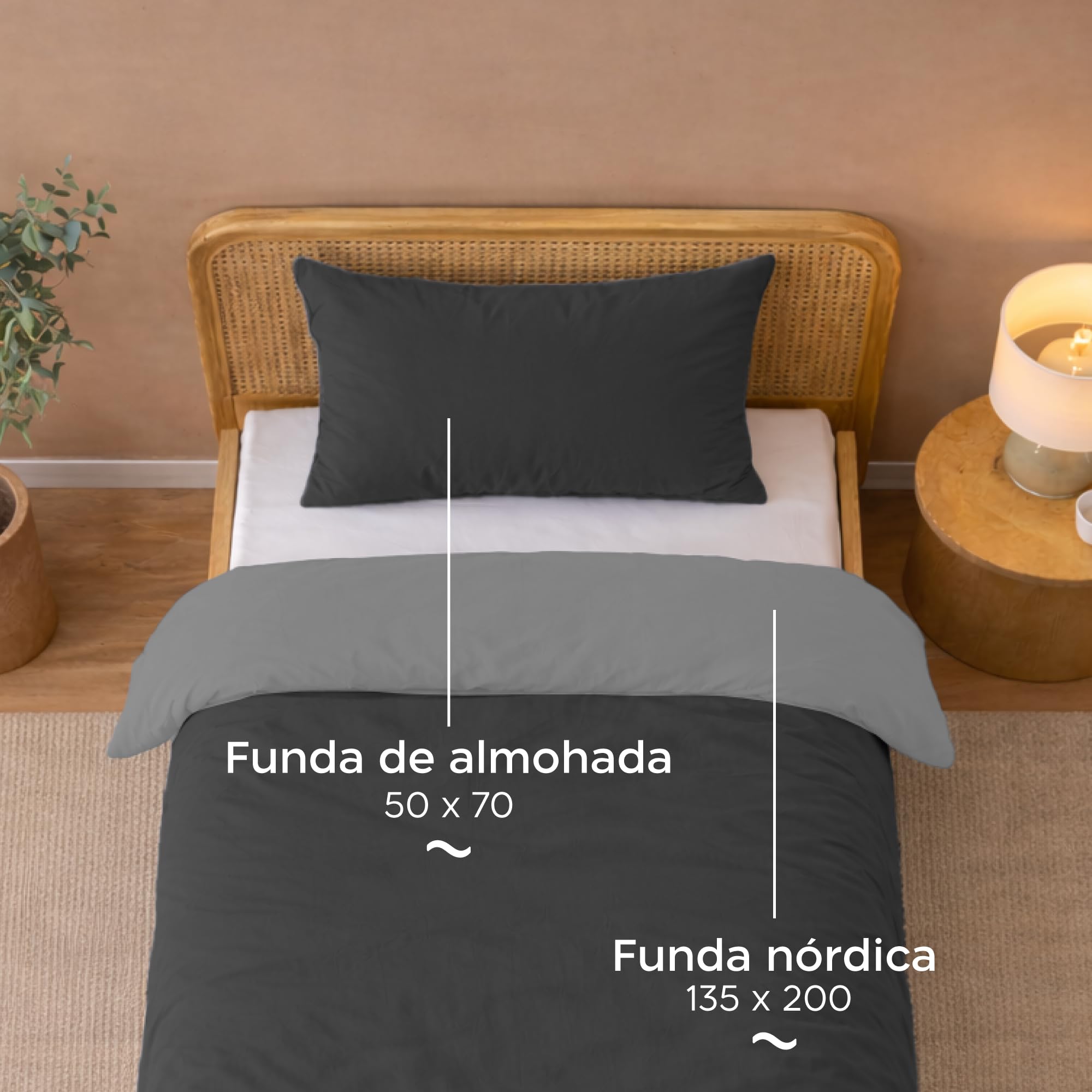Twinzen Funda Nordica Cama 135 x200cm Reversible Gris Oscuro/Gris Claro, con 1 Funda de Almohada de 50x70 cm - Fundas Nordicas Cama 135 Microfibra - Oeko-Tex