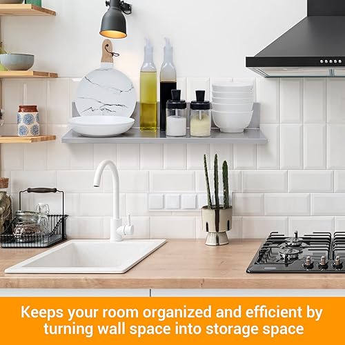 Miniatura 6 de Estante de pared de acero inoxidable de 8.6 x 24 pulgadas, 60 libras, 2 paquetes de estantes flotantes comerciales en forma de L para cocina,