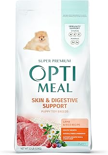 OPtimeal Puppy Dog Food - Proudly Ukrainian - Delicious Puppy Food Dry Recipe with Skin and Digestive Support for Small and Toy Breed Puppies (3.3 Pound (Pack of 1), Lamb & Rice)
