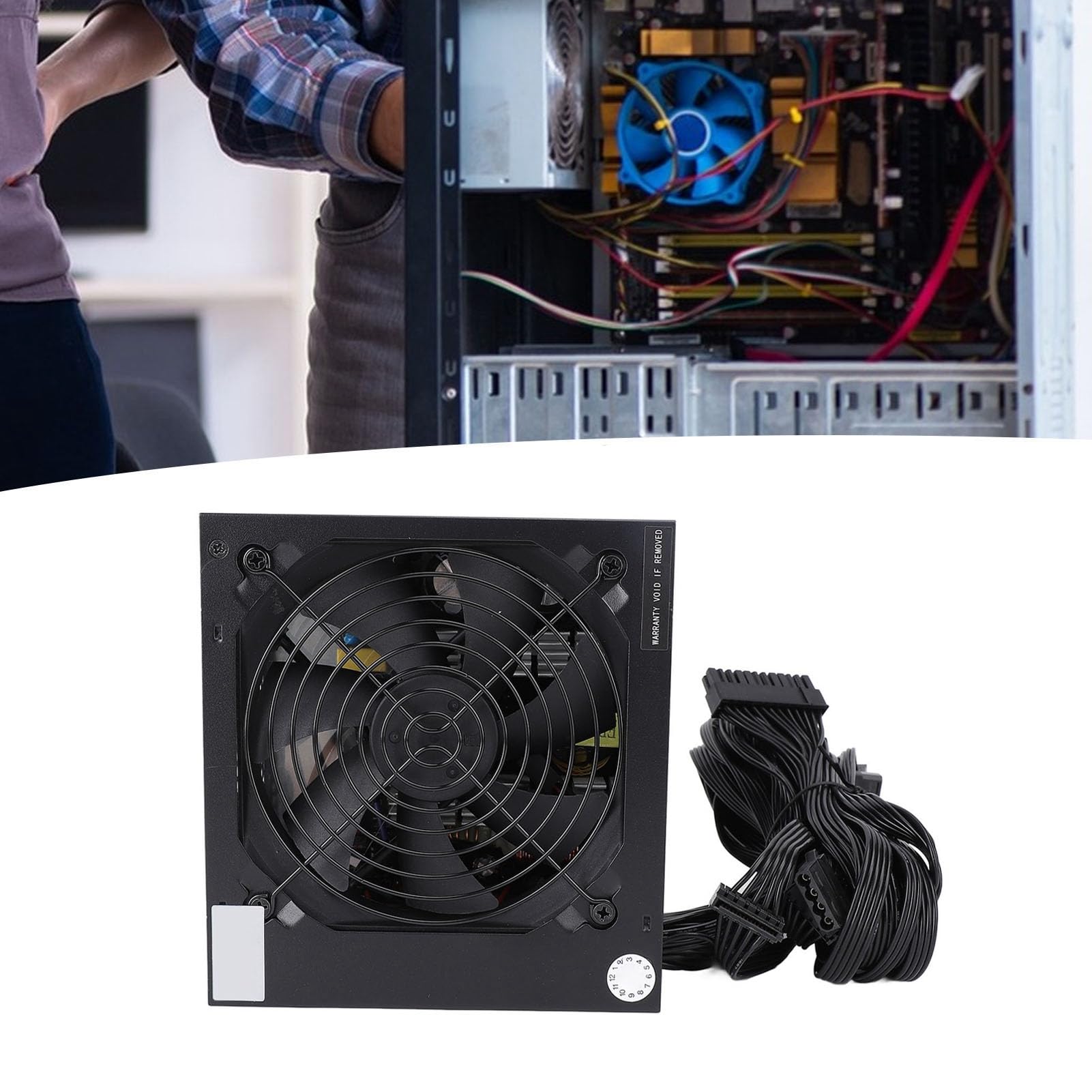 Generic Wygodny Zasilacz do Komputera Stacjonarnego o Mocy 500 W dla Pasywnych Fanów Gier na Platformie Dwurdzeniowej, Czarny