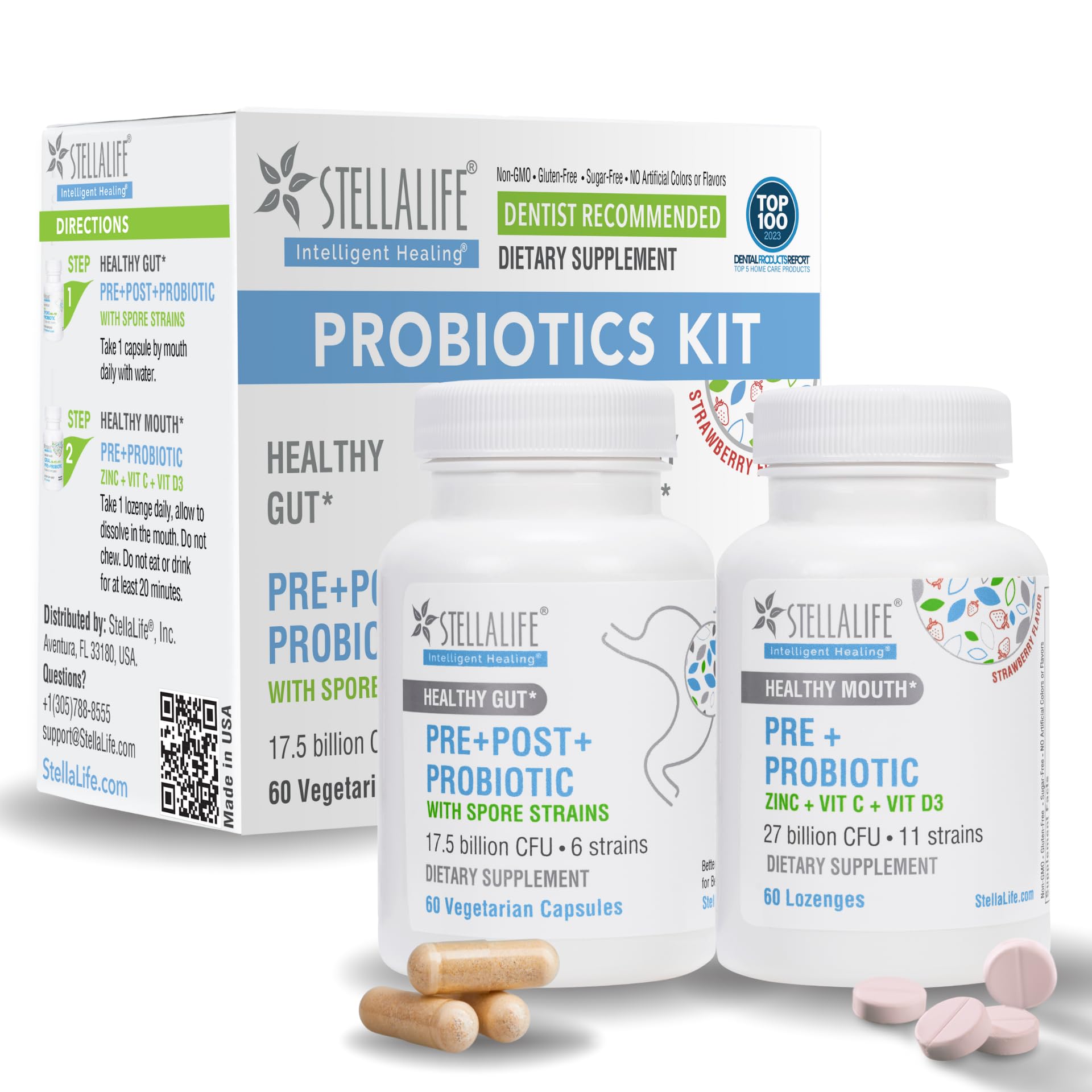 StellaLife Kit de Probióticos de Esporos com Prebióticos e Pós-bióticos, 44,5 bilhões de UFC, 120 unidades
