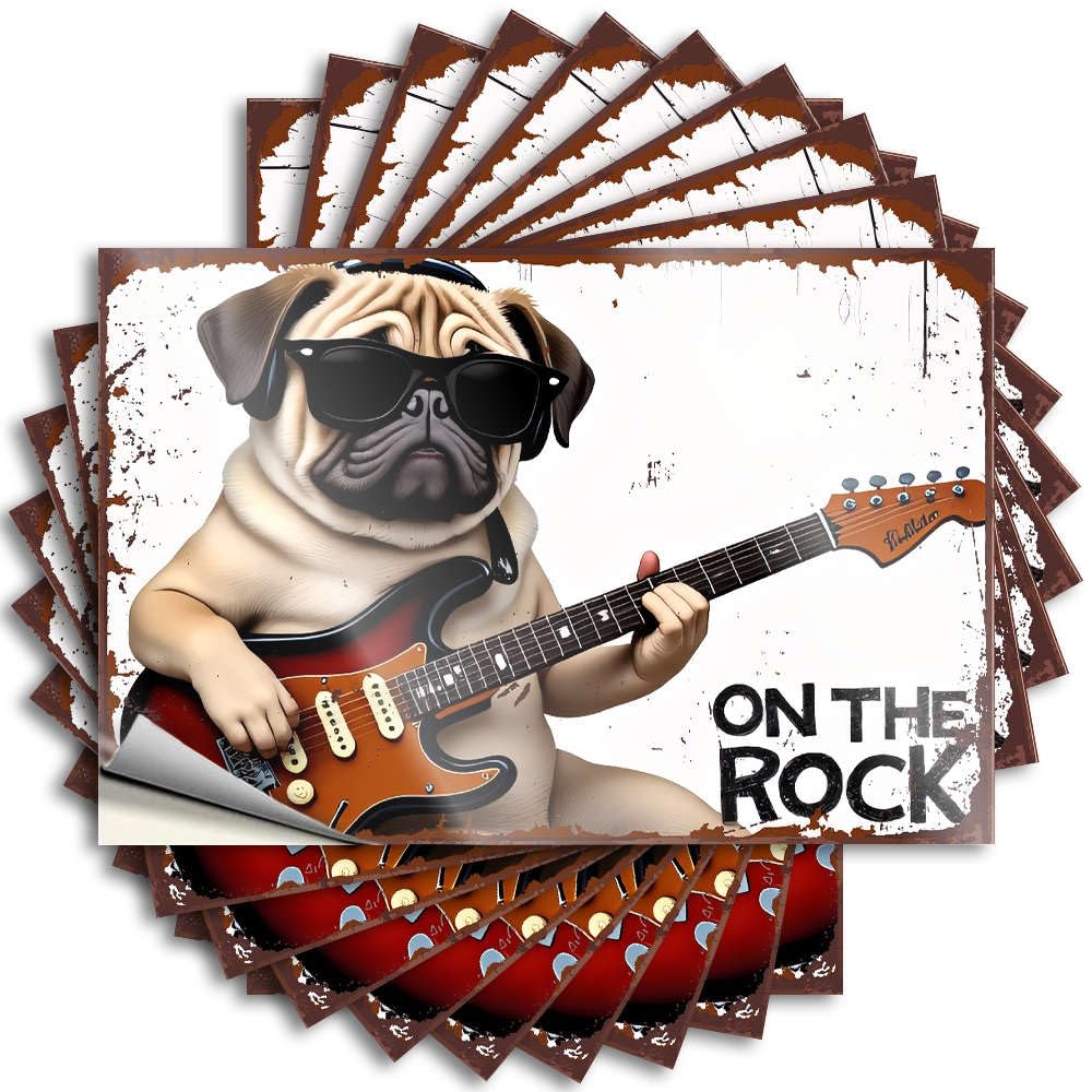 Housewarming Gift Tumbler Saying - Pug Playing Guitar: on The Rock Unique Durable Sticker Easy Apply for Spring Decor(8X12CM)