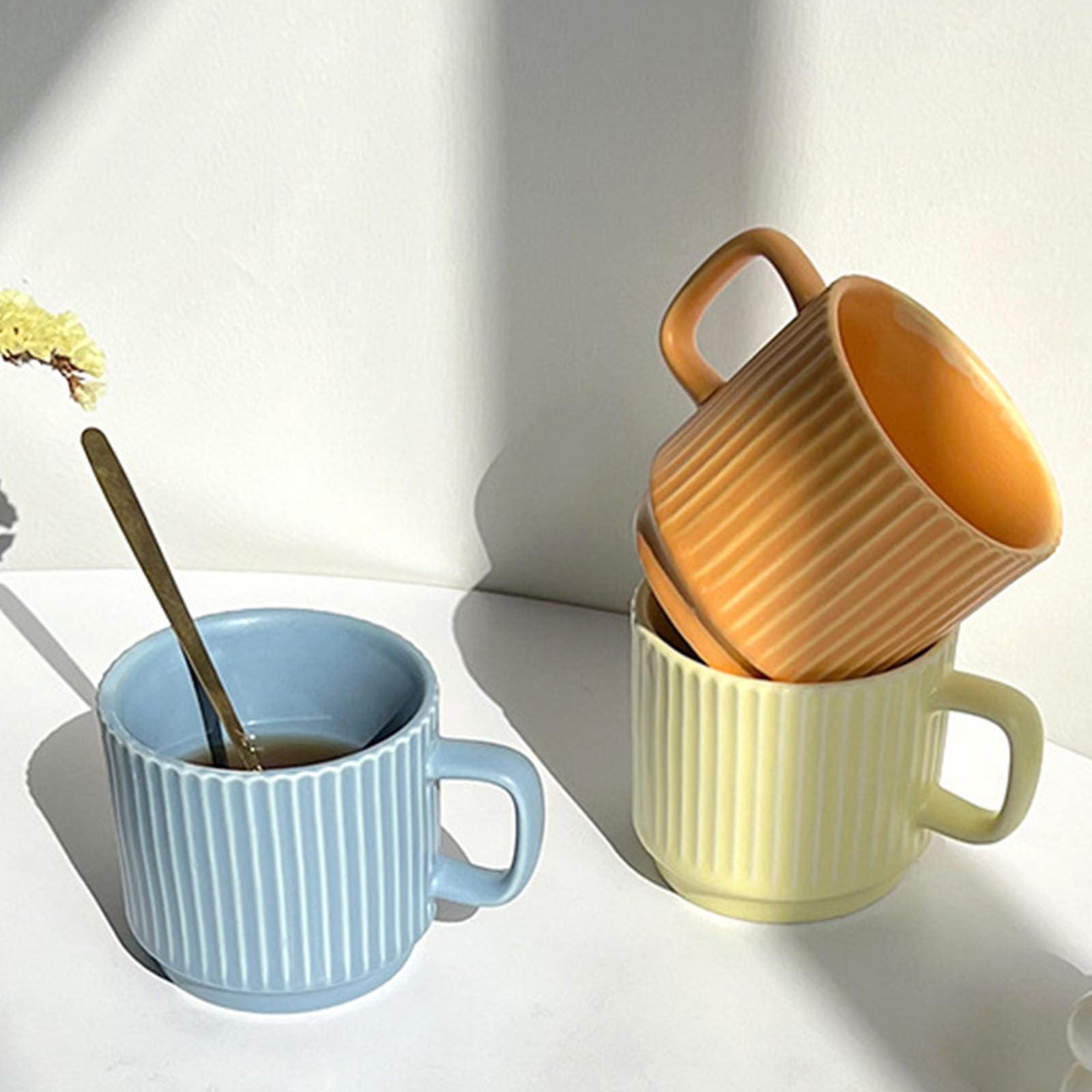 Juego de 6 Tazas apilables de Porcelana de 260 ml para café expreso con asa, Ideales para té, café con Leche, Cacao y Capuchino. (White)