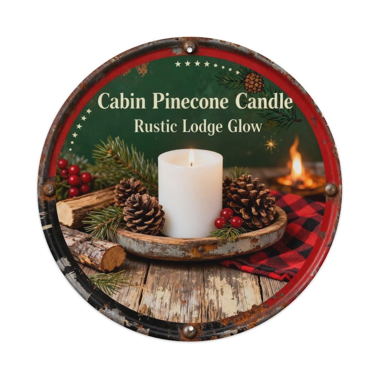 Cabin Pinecone Candle Metal Tin Sign Plaque