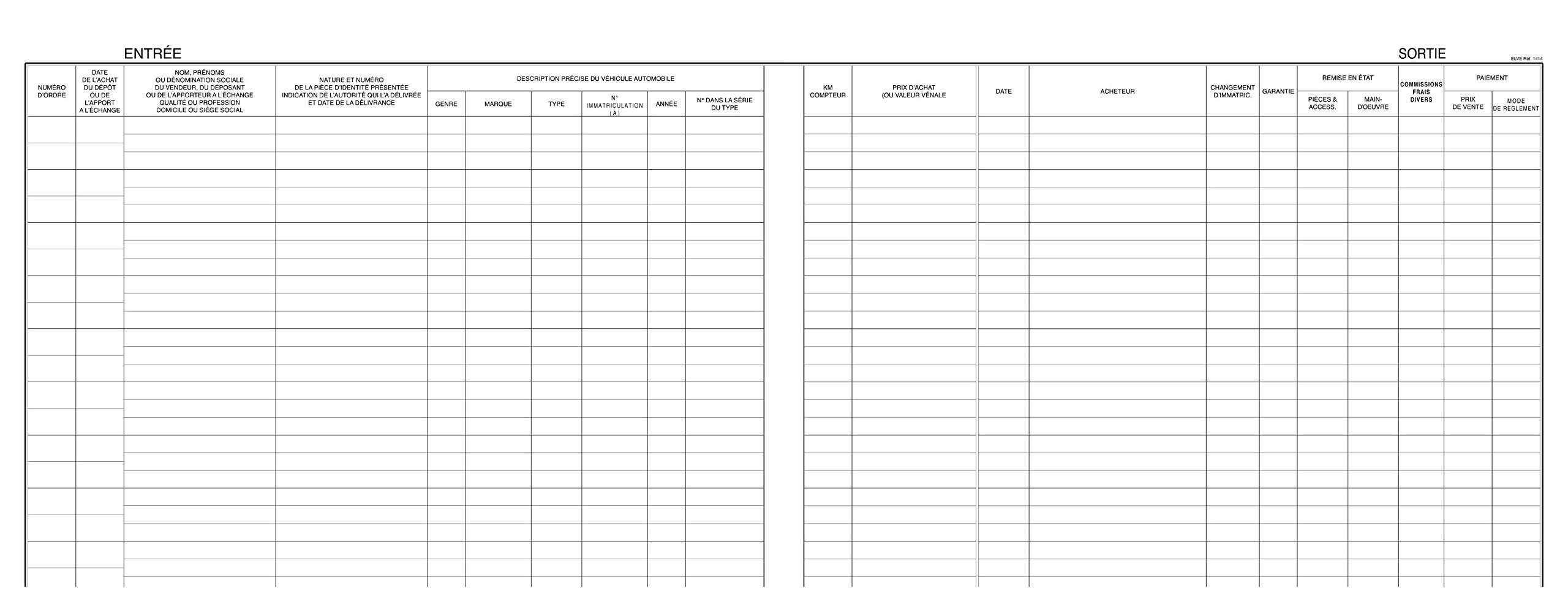 Lebon et Vernay Registre objet mobilier pour garagistes 100 pages Format 25x32cm Italienne Noir