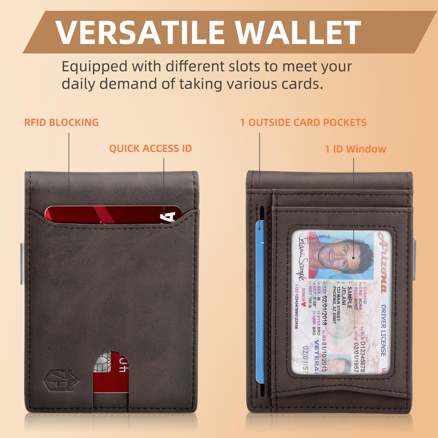 Zitahli Slim Wallets for Men - Leather Money Clip Mens Wallet - RFID Blocking Front Pocket Bifold Wallet - Minimalist Credit Card Holder with Gift Box