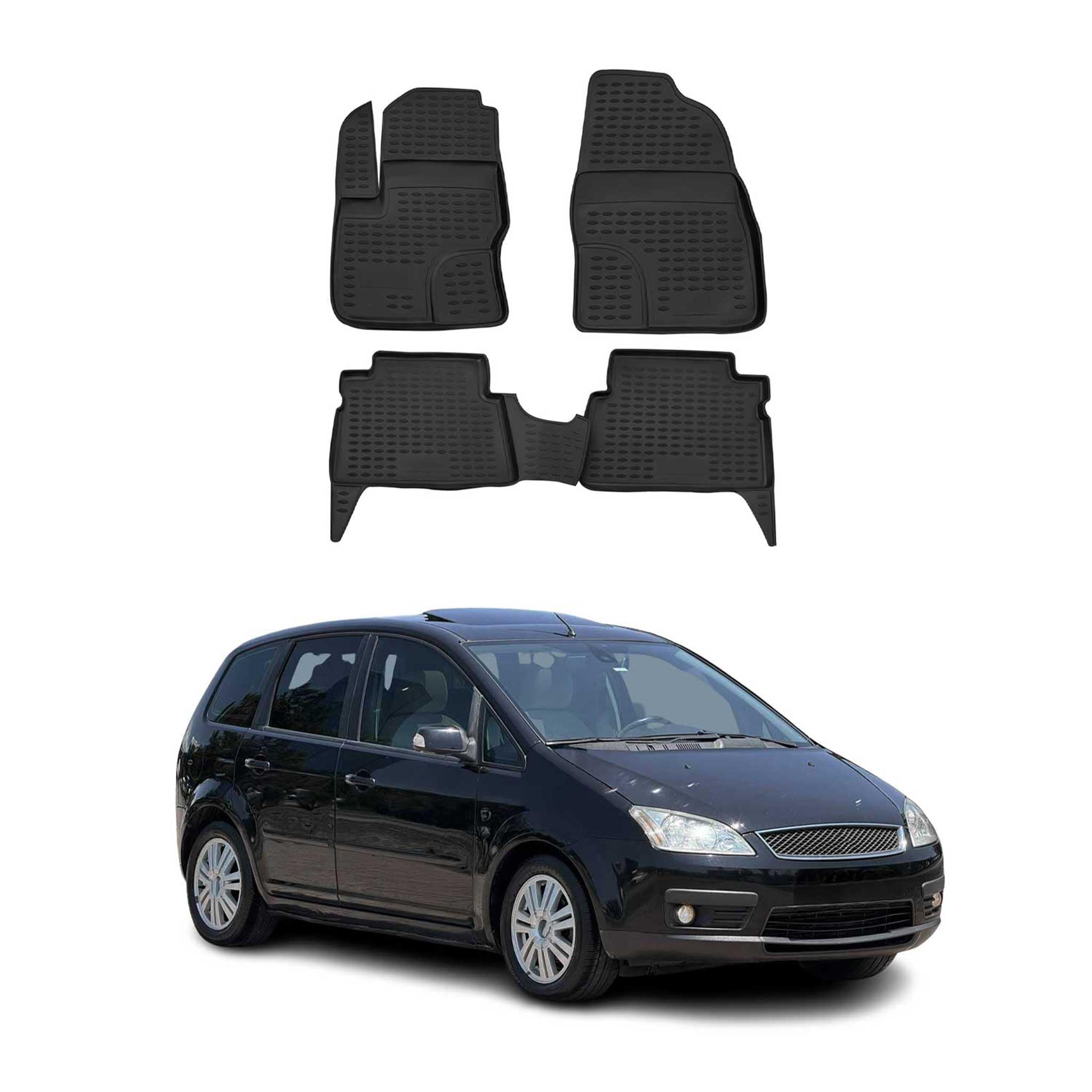 OMAC Dywaniki Gumowe Dywaniki Pasujące do Ford C-Max 2003-2010 TPE Dywaniki Samochodowe Czarny 4X