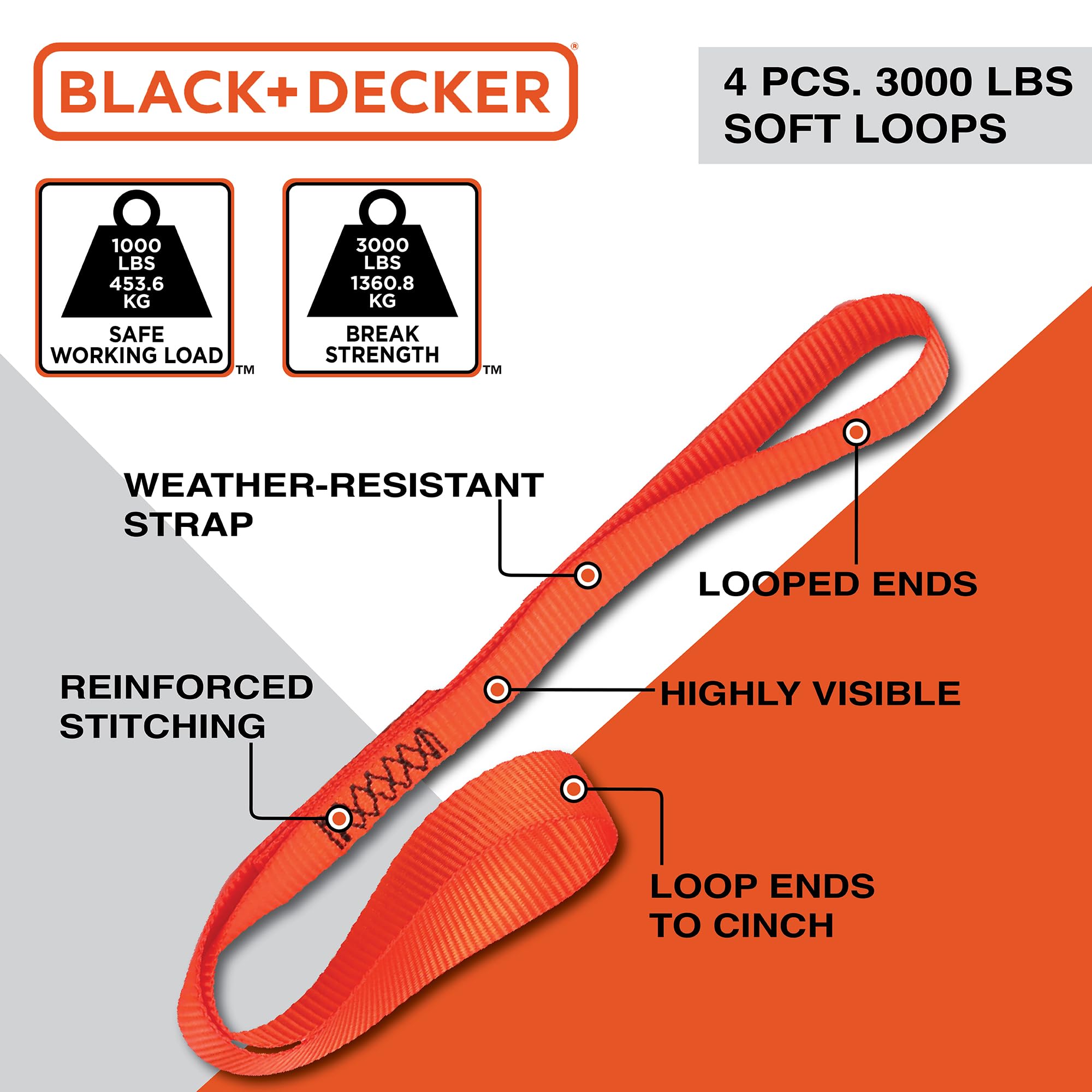 Black+Decker Kit de 8 Sangles à cliquet et Boucle Souple
