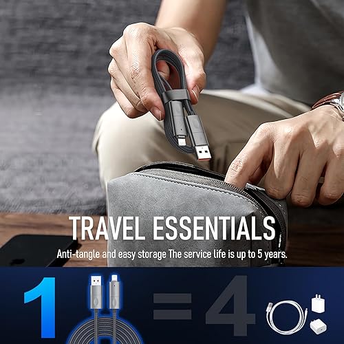 Vista 7 de Cable de carga 4 en 1, cable USB a USB C de 240 W y 10 pies, cable de carga múltiple de carga rápida con tipo C/USB A/Puerto L para iPhone 16/15/14