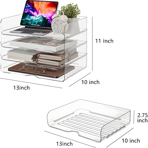 Miniatura 6 de Organizador de escritorio de gran capacidad, organizador de papel de 4 niveles, organizador de archivos para escritorio, bandeja de papel apilable