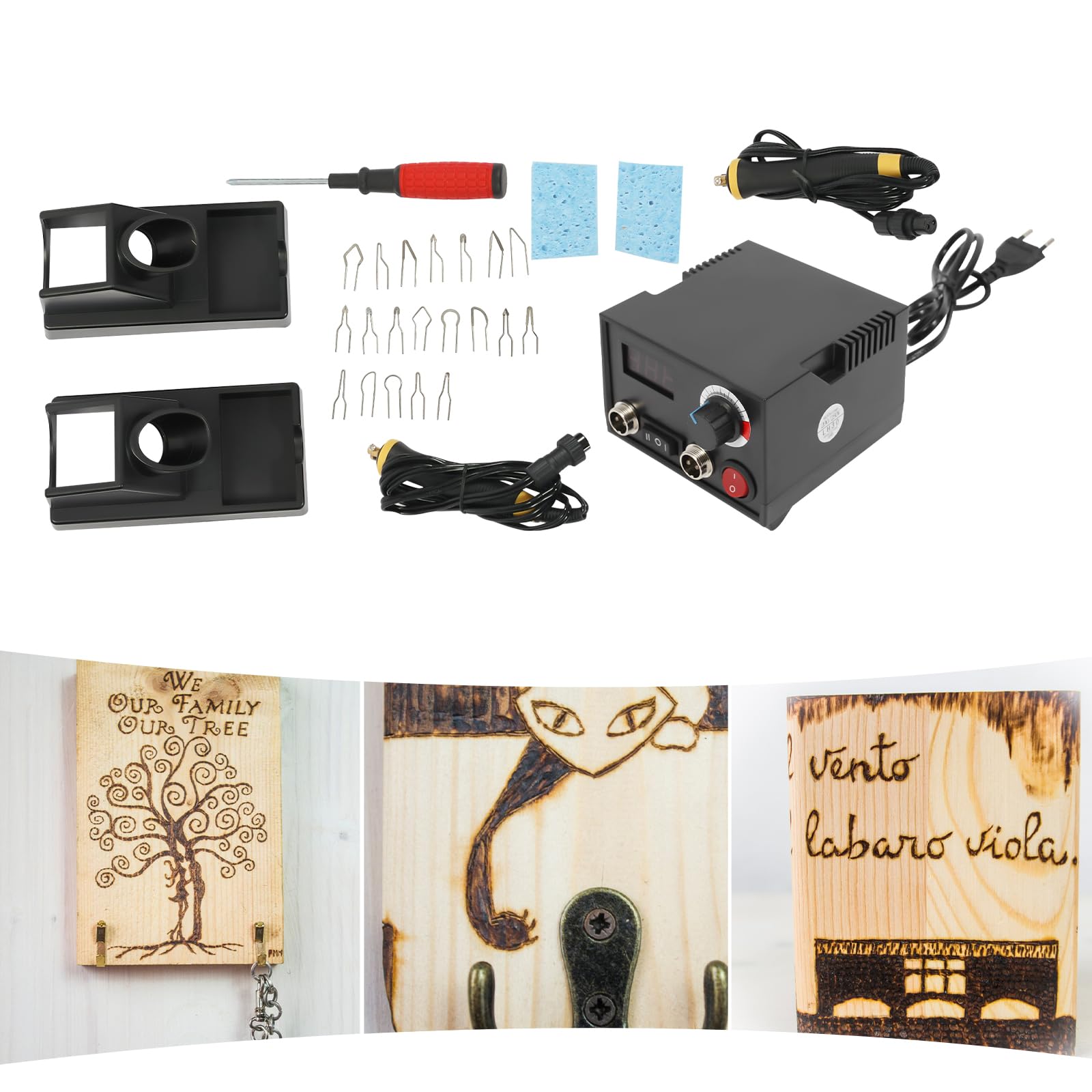 Juego de soldador de pirograbado con pantalla digital LED, estación de pirograbado profesional para madera y cuero, 20 muelles de alambre y temperatura 300-700 °C, para grabado, sombreado, teñido