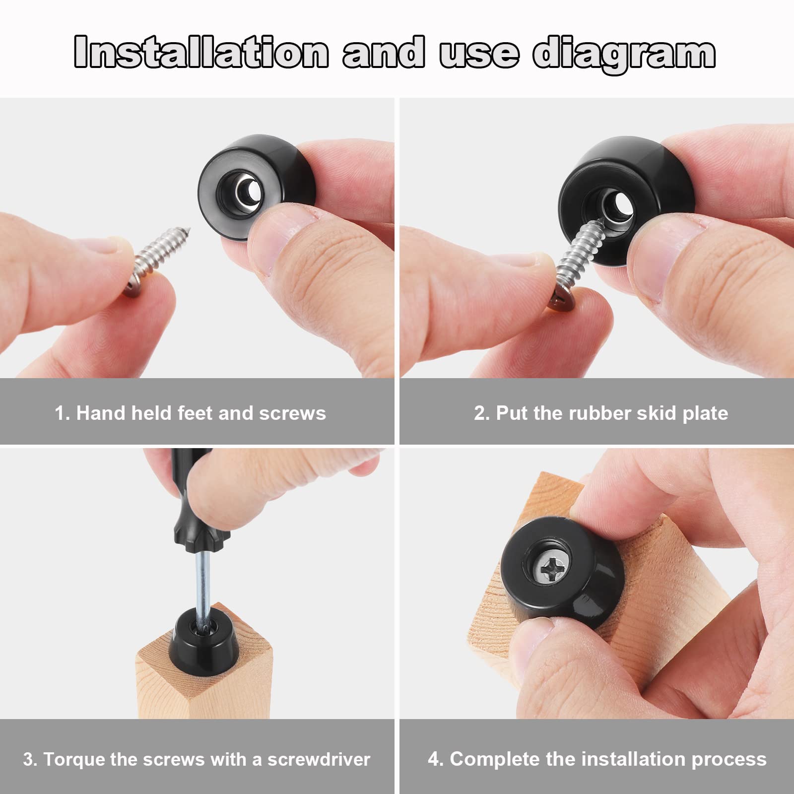 32 Piedini In Gomma Per Sedie E Mobili - Con Viti - Bianco 20x13x13mm