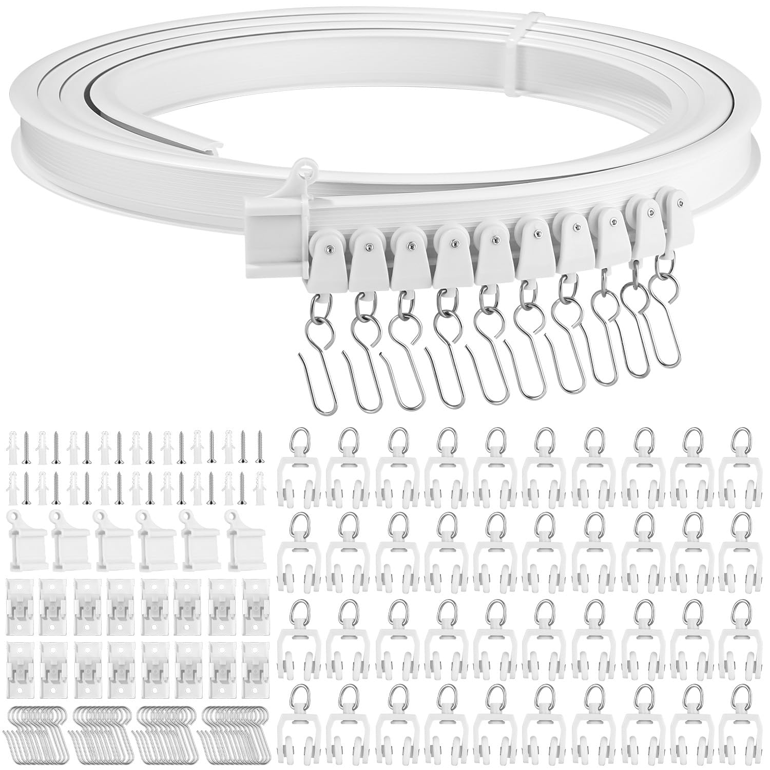 Flessibile Binario per Tende da Soffitto 5 Metri, Binario tenda curva con rulli silenziosi per Divisore per Stanze, camper, tende da doccia, camere da letto e finestre, ecc