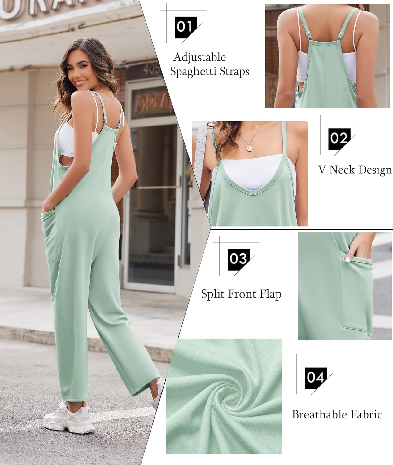 Ekouaer Womens Jumpsuit Sleeveless Casual Summer Overalls Jumpers Spaghetti Strap Baggy Long Pants Rompers with Pockets - Image 2