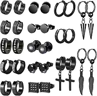 Brincos masculinos 15 pares de brincos masculinos de argola cirúrgica de aço inoxidável preto para homens e mulheres conjunto de brincos de argola de argola fashion