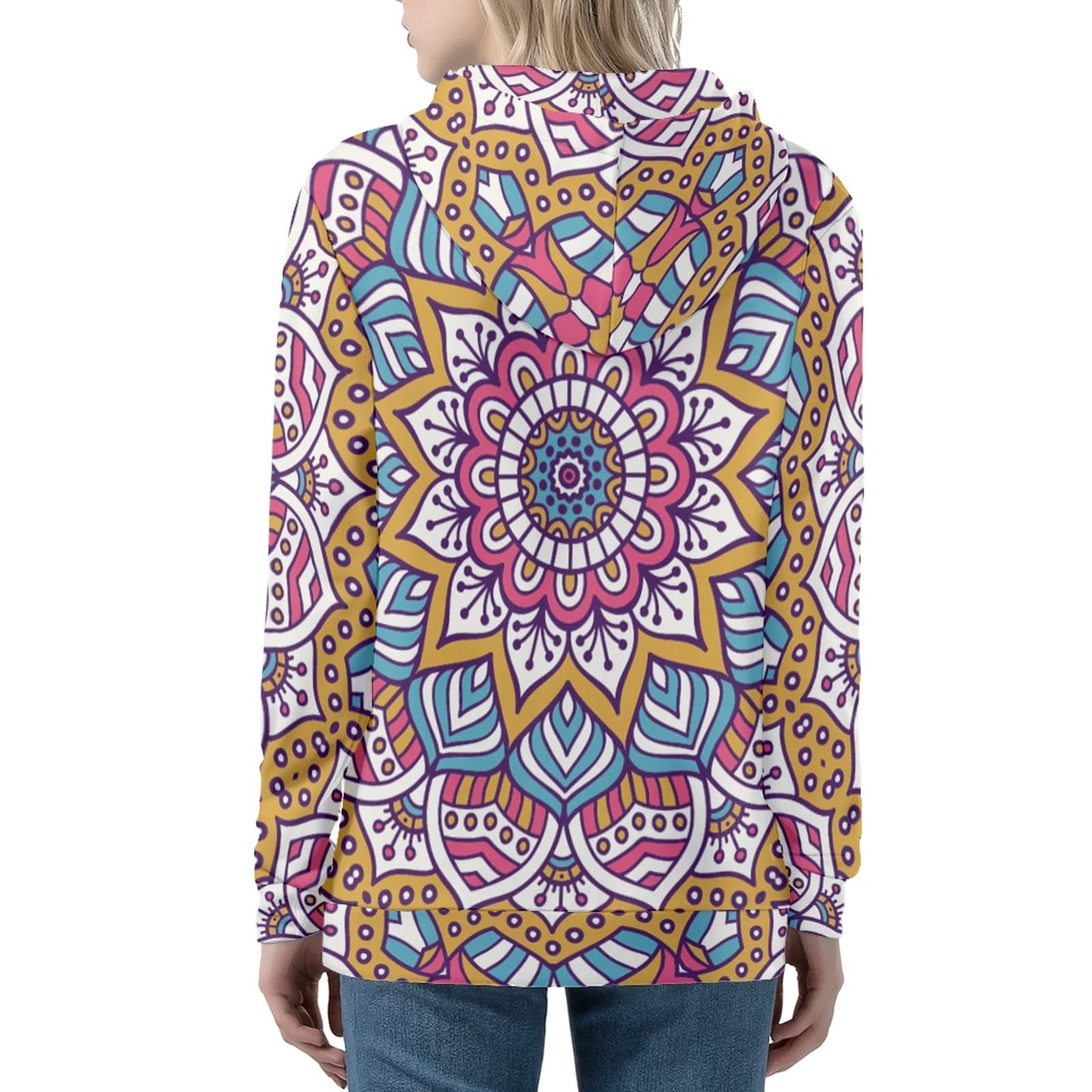 Felpa con cappuccio da donna con tasca, mandala, stampa leopardata, teschi oversize felpa con cappuccio a maniche lunghe S-Xxl, Fiore di mandala., XS