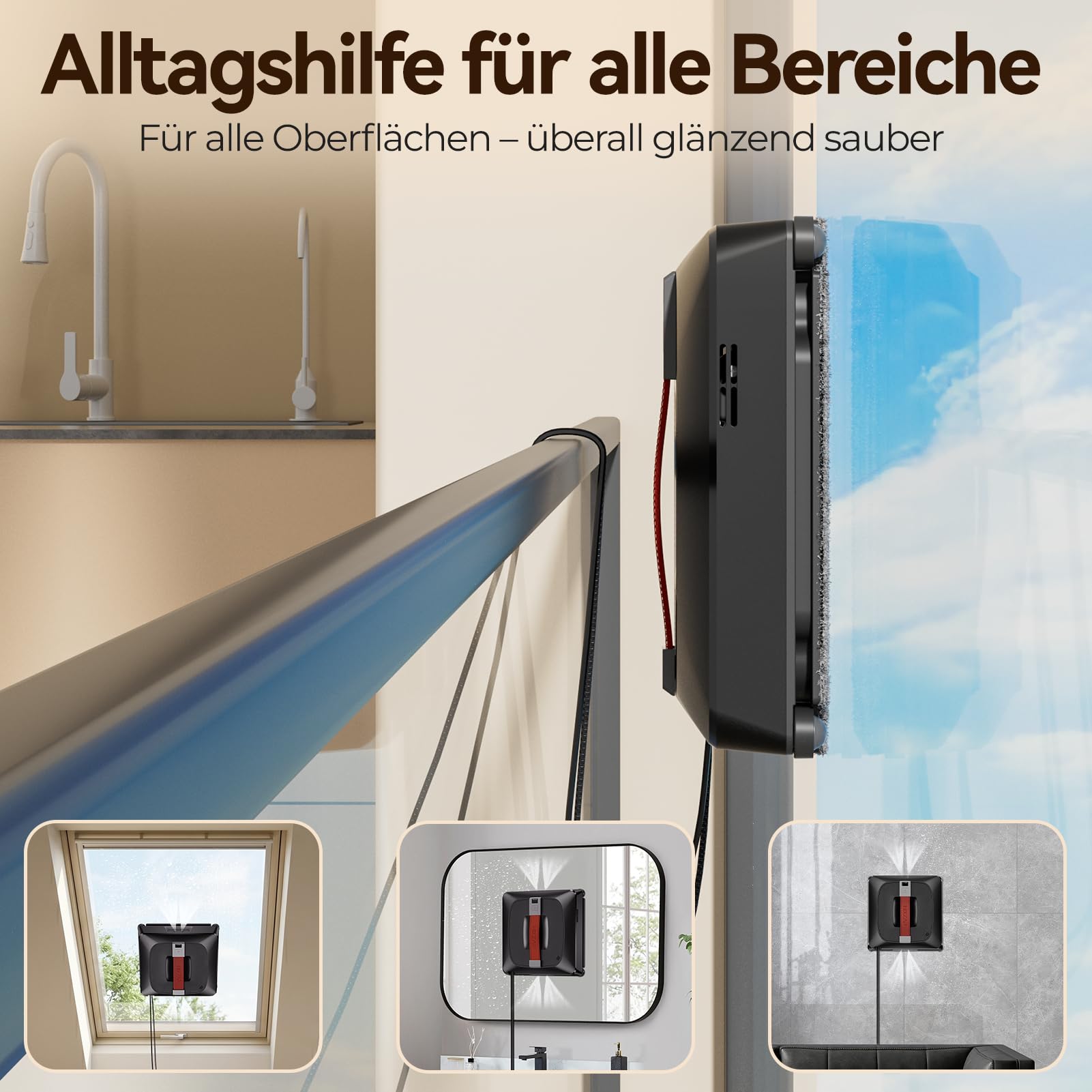 Z9 Pro Fensterputzroboter für hohe Fenster, Innen & Außen, 3200Pa Saugkraft | 4 Sprühdüsen Ausgestattet, Starke Saugkraft, Randerkennung, Intelligente Navigation