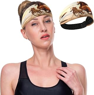 YETTASBIN Wide Headbands for Women Girl - Horse Non Slip Elastic Hair Bands Breathable Quick Dry Yoga Headband, Fashion Hair Accessories for Workout, Running, Gym & Daily Use
