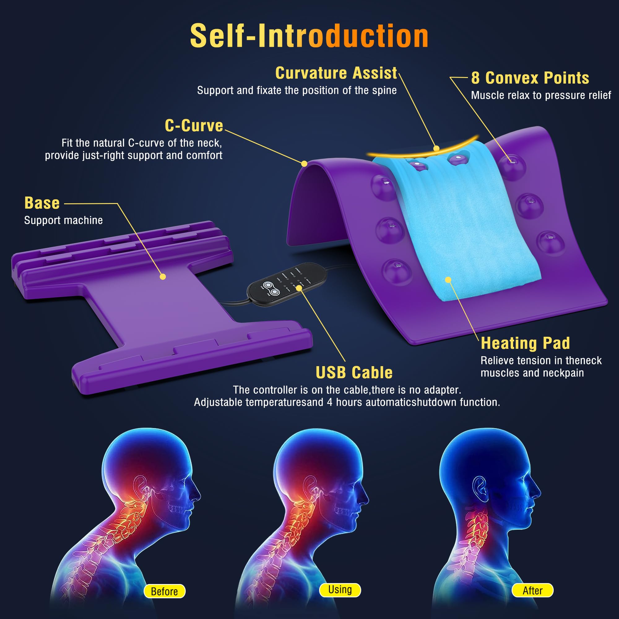 Estirador de cuello, dispositivo de tracción cervical para aliviar el dolor de cuello, Sretcher de cuello para dolor de cuello, dispositivo de alivio instantáneo del dolor de cuello, soporte de cuello