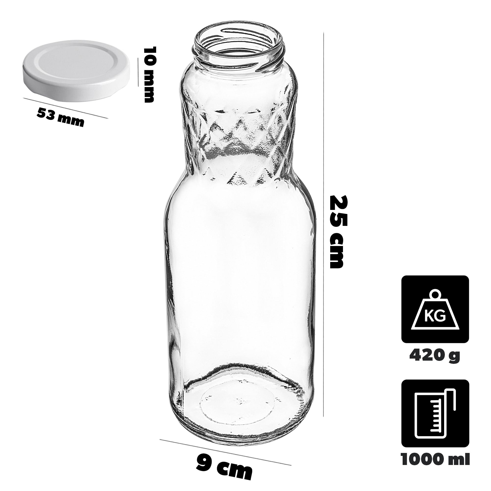 KADAX 20er Set Glasflaschen 1L mit Schraubverschluss Schwarz – Leere Milchflaschen Saftflaschen zum Befüllen für Saft, Milch, Smoothies & Sirup, Refillable Glass Bottles