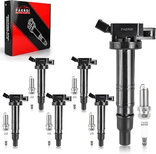 FAERSI Juego de 6 bobinas de encendido y bujía de iridio compatibles con 4Runner V6 4.0L UF495 compatible con Tacoma V6 4.0L Tundra V6 4.0L