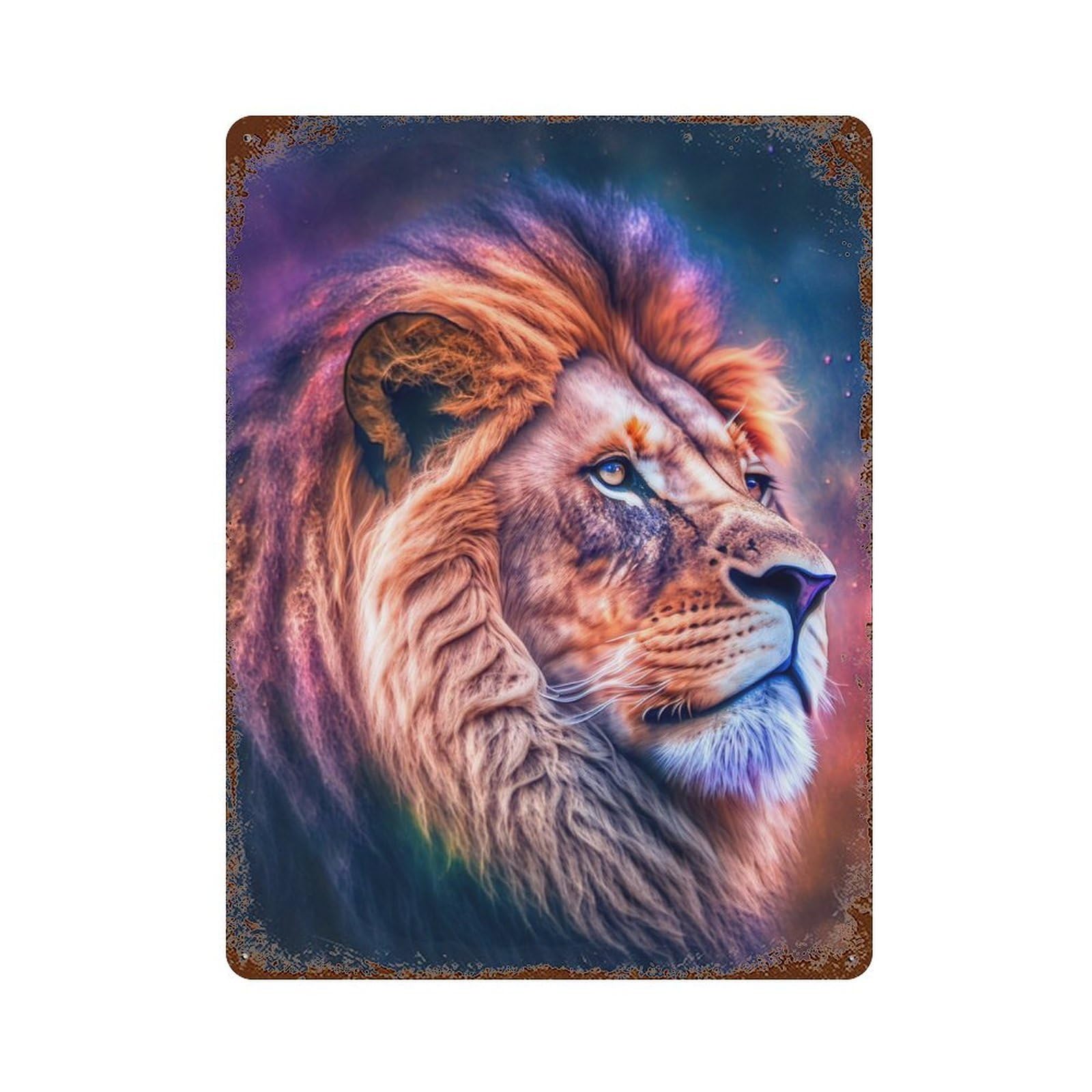 Lion Rust Effect Tin Sign 15.7"x11.8", Ideal for Farmhouse, Kitchen And Entryway Decor