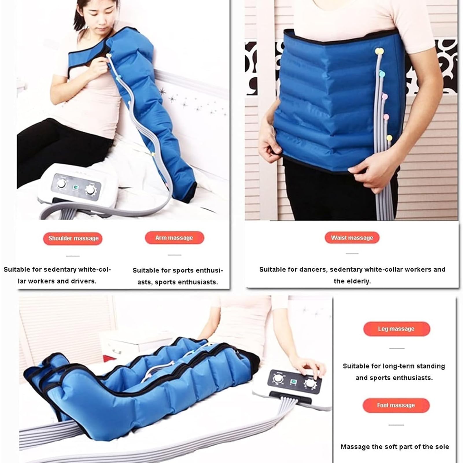 Pressoterapia per Casa Gambe e Addome e Braccia, Electric Leg Air Compression Massager, Apparecchio Pressoterapia Massaggio Linfodrenante, Pression Réglable