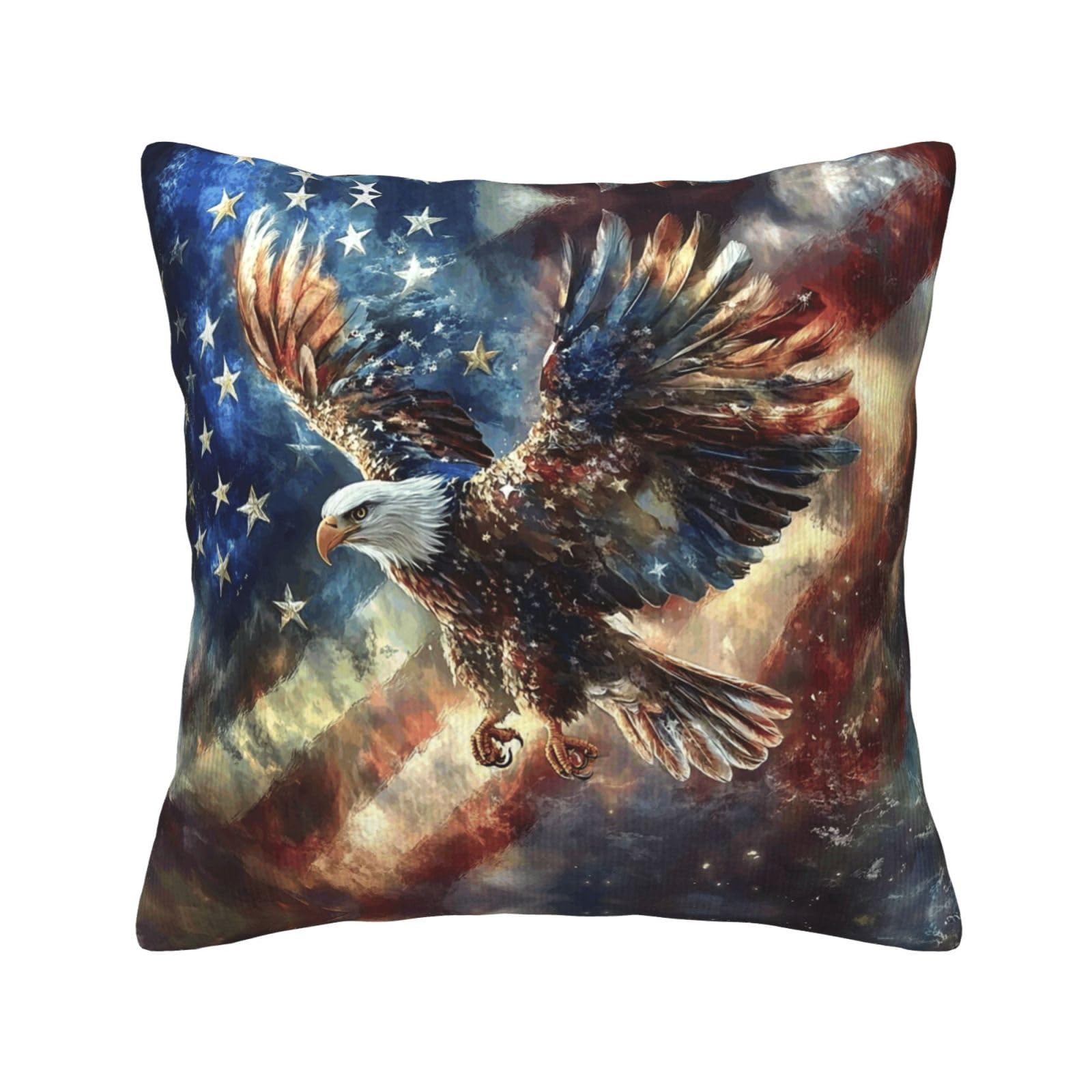 HGIUYDRD Soaring Eagle Print Corduroy Throw Pillow with Invisible Zipper Closure for Living Room, Couch and Bed