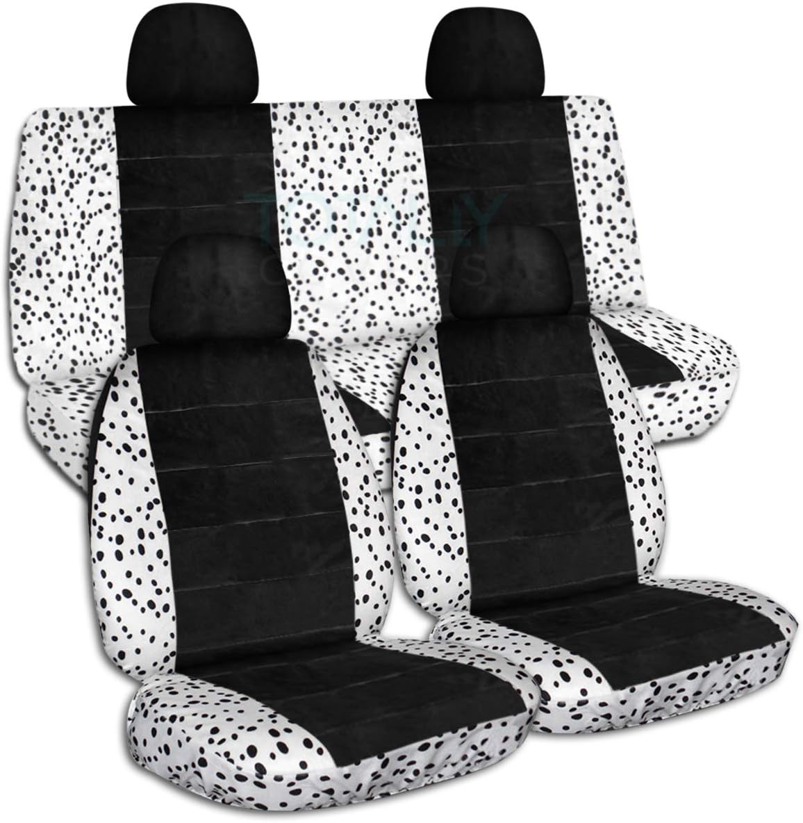 Totally Covers Animal & Black Car Seat Covers w 4 (2 Front + 2 Rear) Headrest: Cow (Big Pattern) Universal Fit Full Set Buckets & Bench Option for Airbag/Seat Belt/Armrest/Lever/Split Compatible