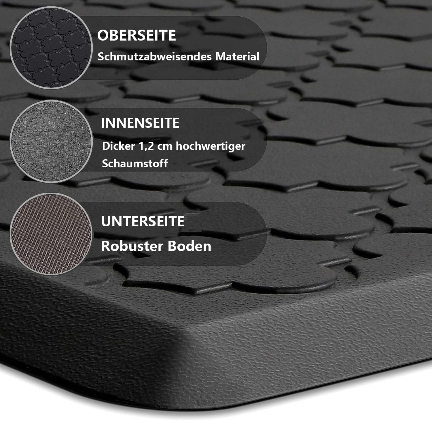 Küchenläufer 2 Stück Teppich Küche Waschbar rutschfest Küchenteppich Kitchen Mat Küchen Teppich Läufer Küche-Teppich mit Ölfest Wasserdicht Küchenmatte für Küche Läufer Flur(44x75+ 44x150CM,Schwarz)