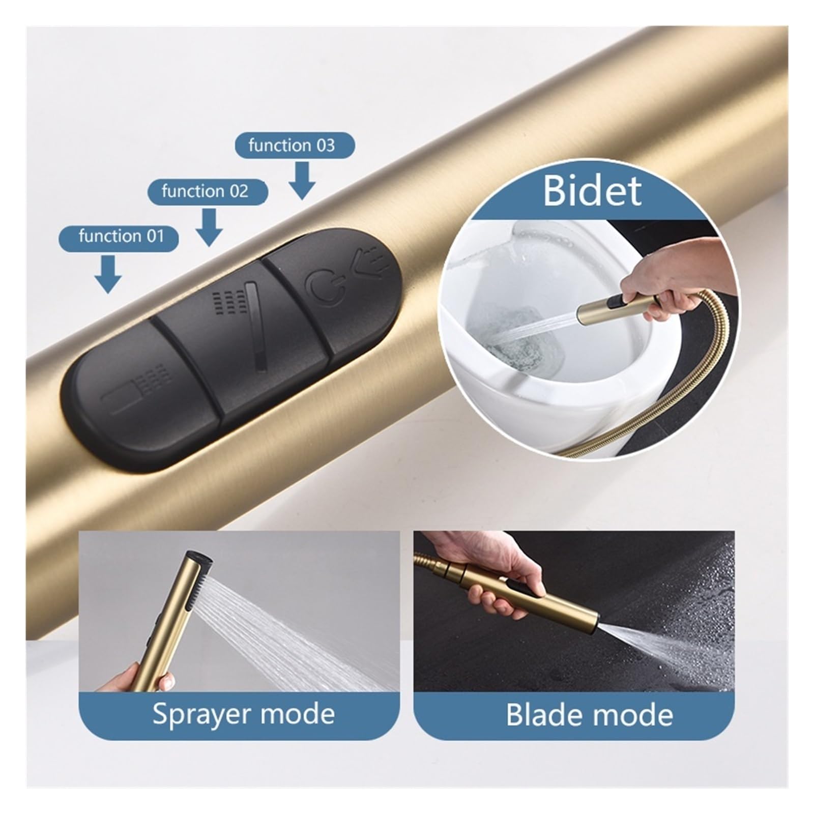 Bateria Bidetowa Brush Gold Do Łazienki, Naścienna, Z Mieszaczem Ciepłej I Zimnej Wody, Toalety, Bidetu Prysznica Wysokie CiśNienie Wody(Black brush gold)