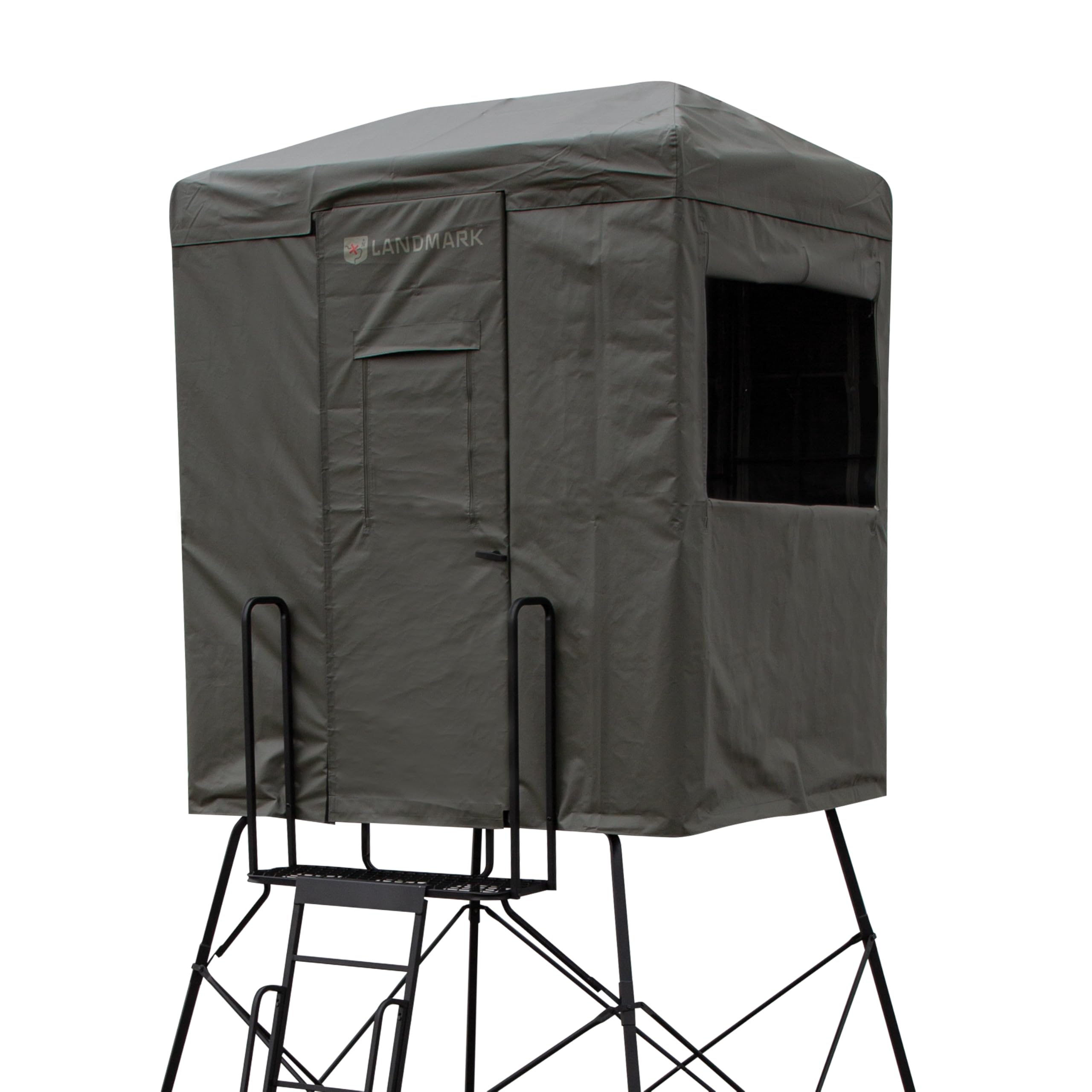 Rivers Edge® Landmark™ 550 Blind, 7' Height, 6' x 4.5' Interior Space, Adjustable Shooting Windows, Hinged Door, Constructed from Marine-Grade Reinforced Synthetic Tarpaulin, Steel Frame, LM550B