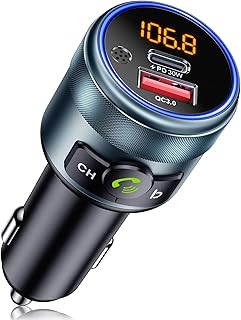 GizmoVine Émetteur FM Voiture Adaptateur Bluetooth 5.3, Métal, 2 Ports Charge Rapide (PD 30W + QC3.0 18W), Radio sans Fil, Son Grave, Appels Mains Libres, Écran LED, Clé USB, 12V/24V