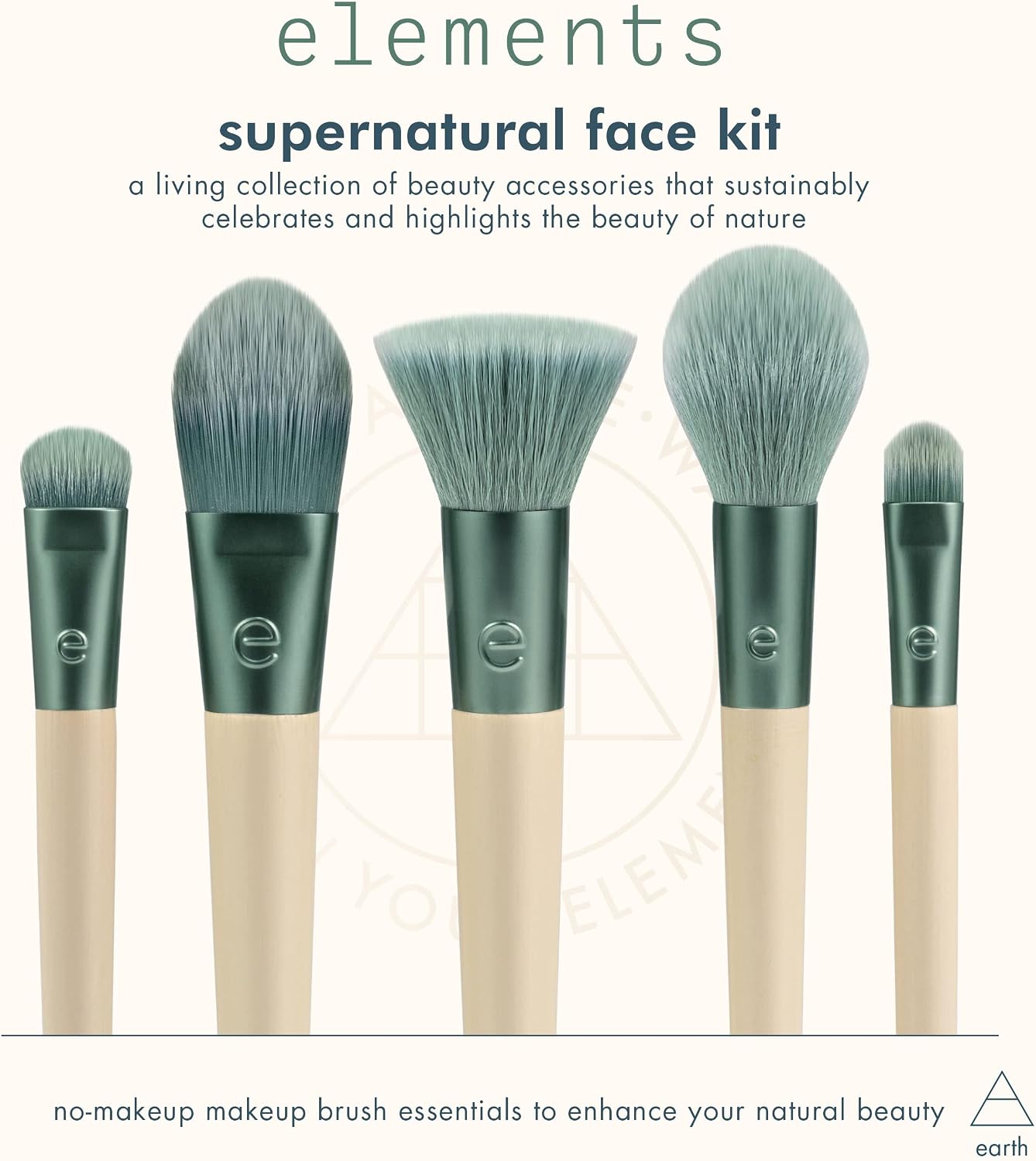 EcoTools Elements Limited Edition Super-Natural Face Makeup Brush Set, For Face, Cheek, and Eye Makeup, 5 Piece Set, Green - Image 4