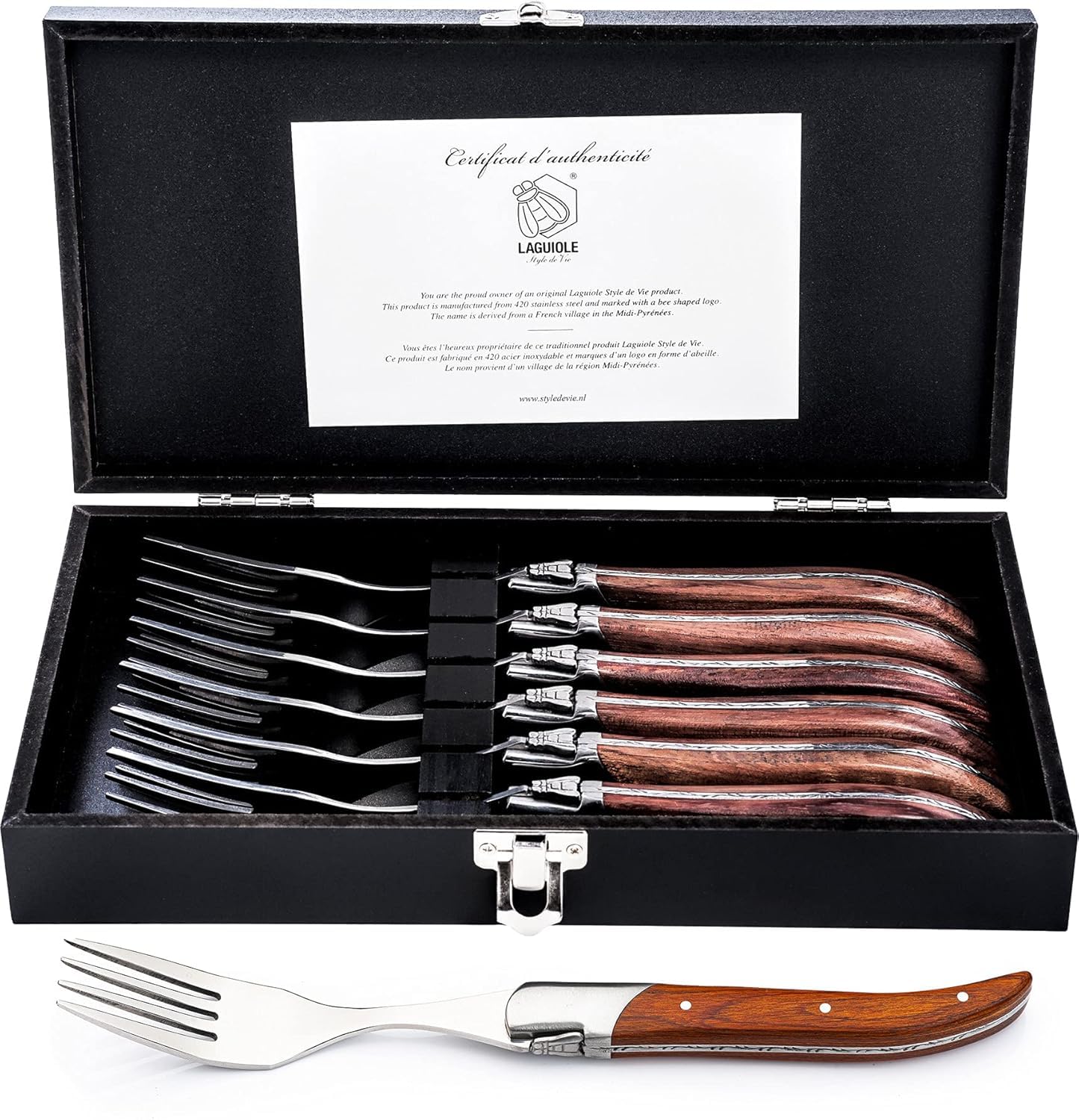 Laguiole Style de Vie Luxury Line Gabeln Set Rose Pakkaholz 6-teilig - Besteck Set - Tischgabeln - Gabeln 6 Stück - Besteck