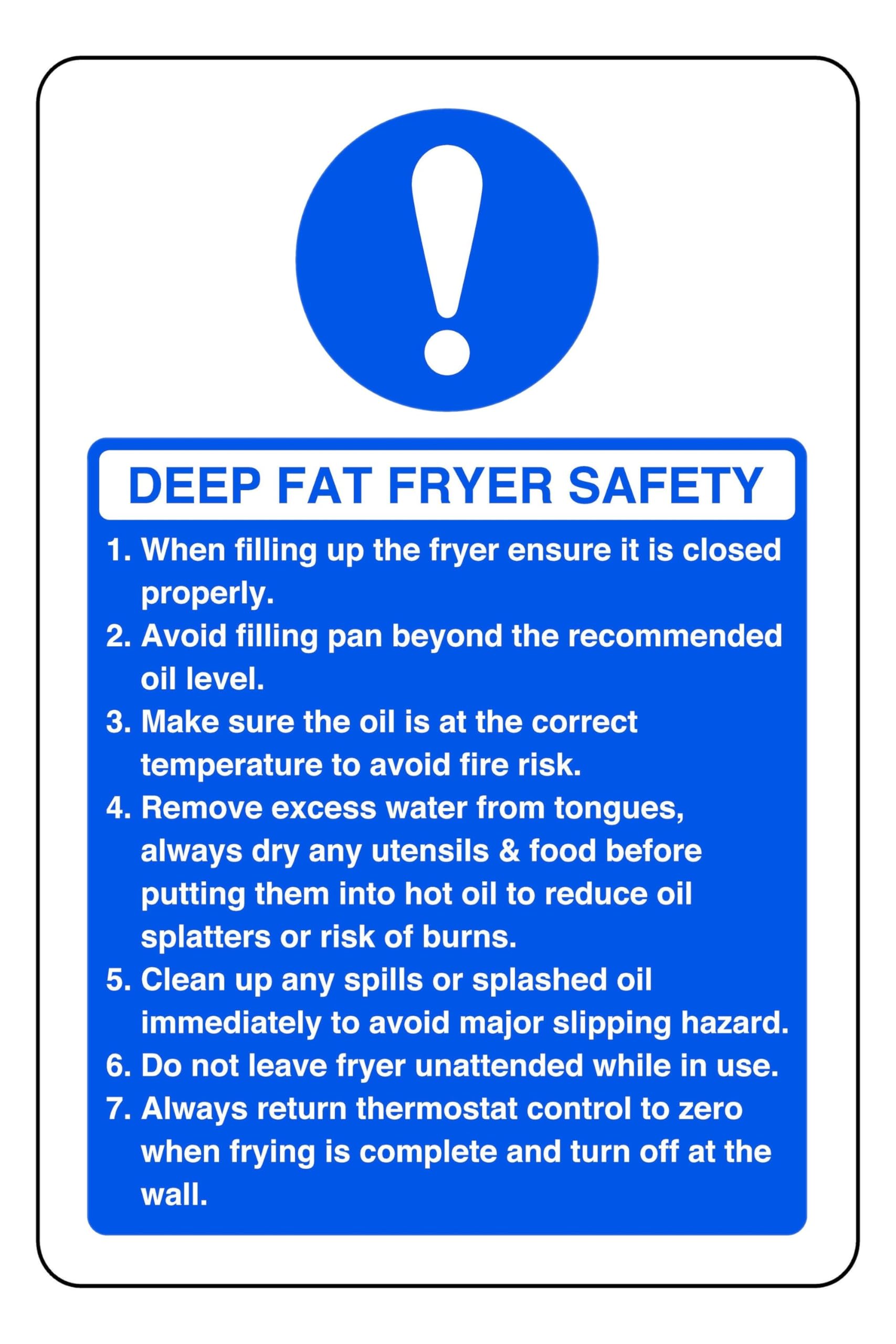 Deep Fat Fryer Safety - safety sign - High tack self-adhesive sticker (200mm x 150mm) Viewing Distance within 5m.