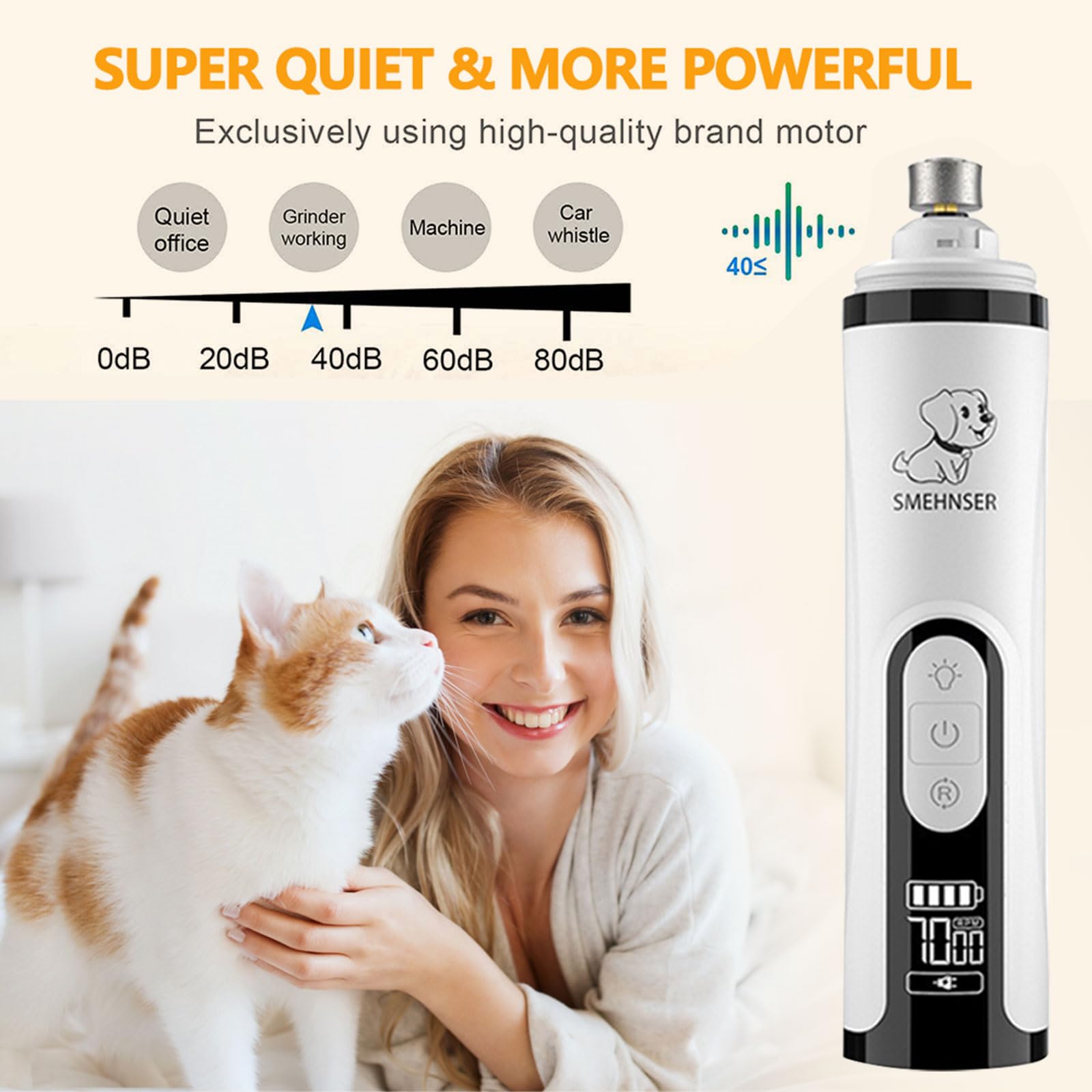 2026 Upgraded Silent Groom Pro Nail Grinder - 3-Speed Cordless Grooming Pro Nail Grinder, Pet Nail Trimmer with 2 LED Light,USB-C Rechargeable & 2 Grinding Wheels for Small Medium Large Dogs and Cats - image 4